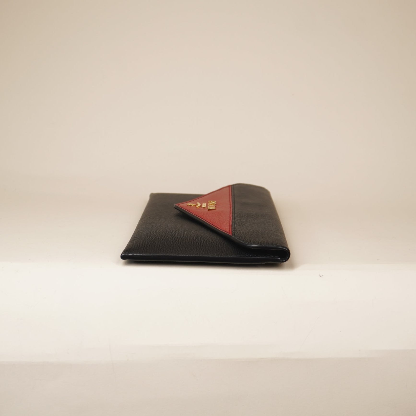 PRE-OWNED Black & Red Saffiano Leather Portfolio Clutch