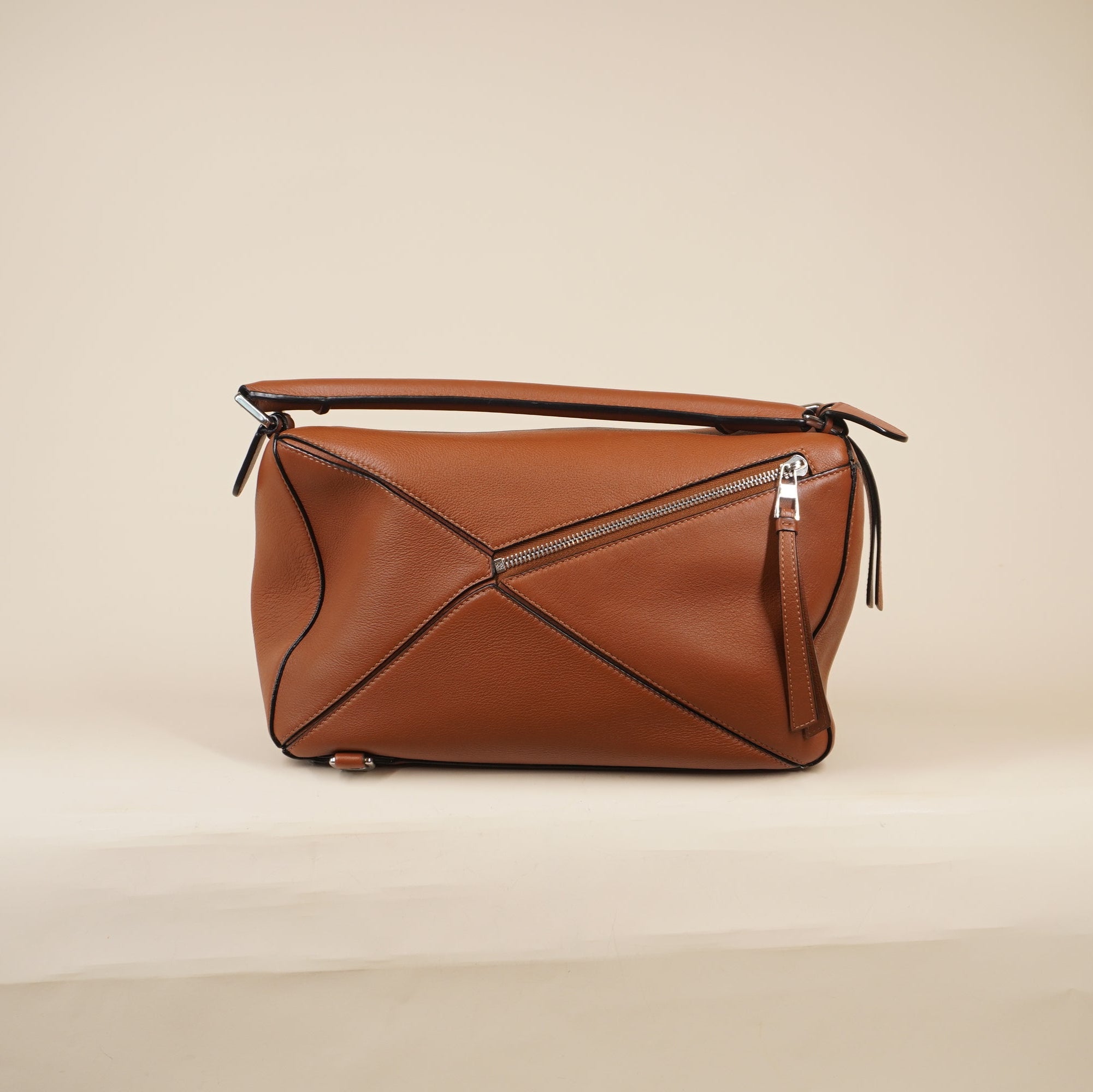 PRE-OWNED Brown Tan Calfskin Medium Puzzle Bag
