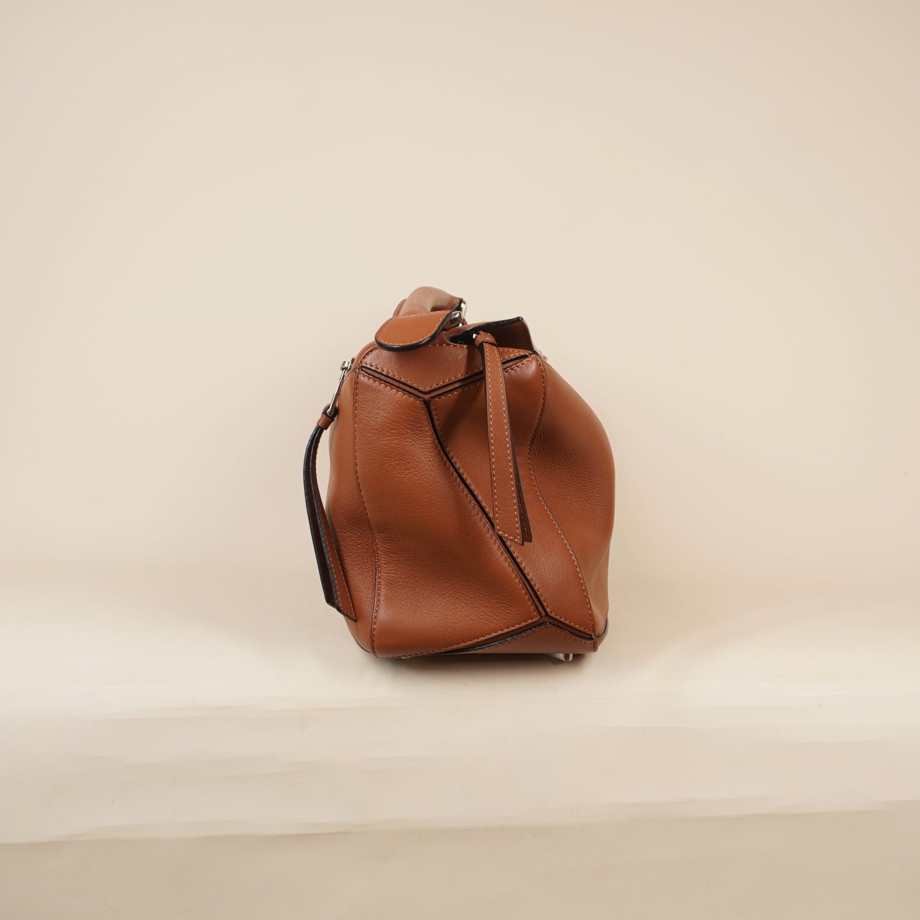 PRE-OWNED Brown Tan Calfskin Medium Puzzle Bag