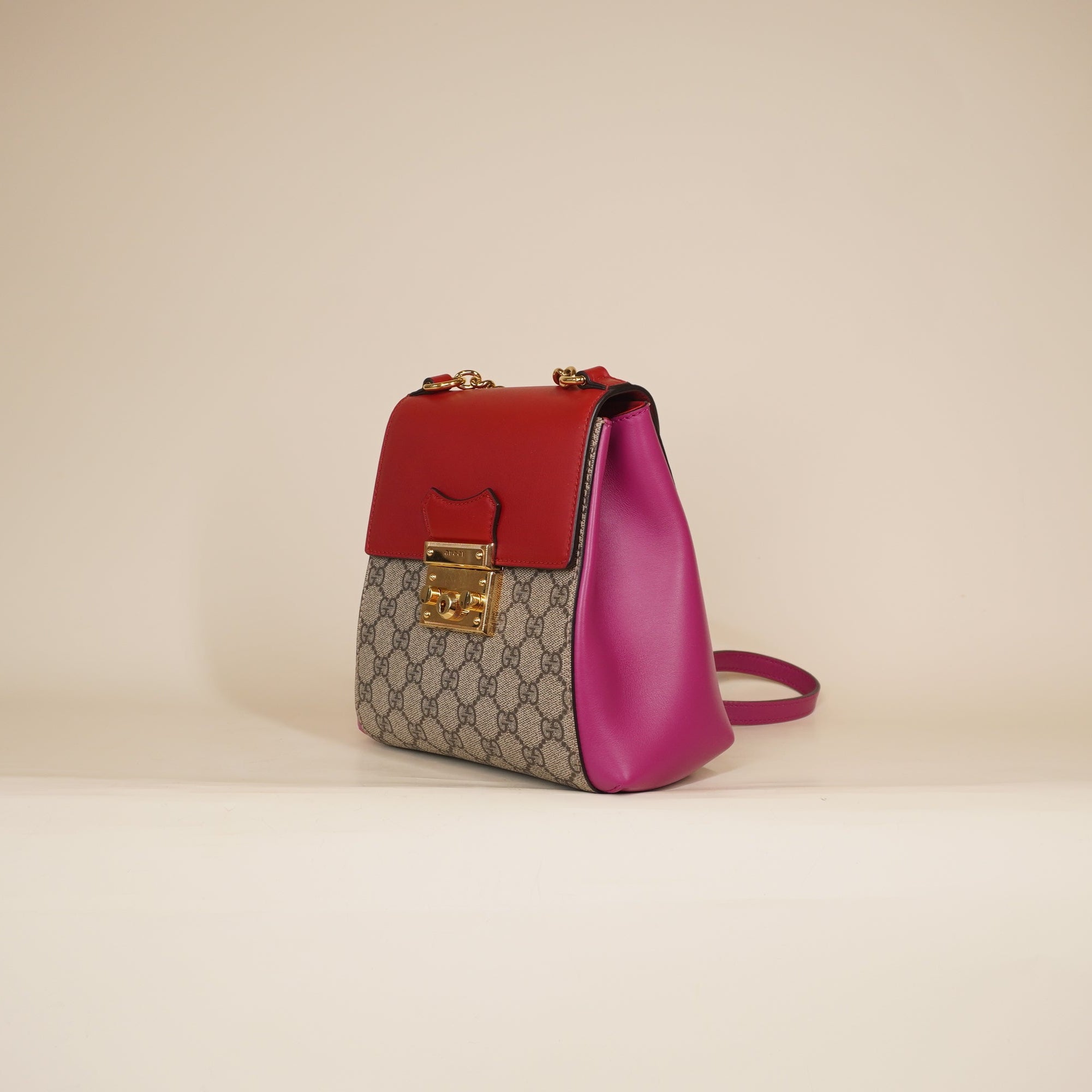 PRE-OWNED GG Supreme Monogram Calfskin Padlock Backpack