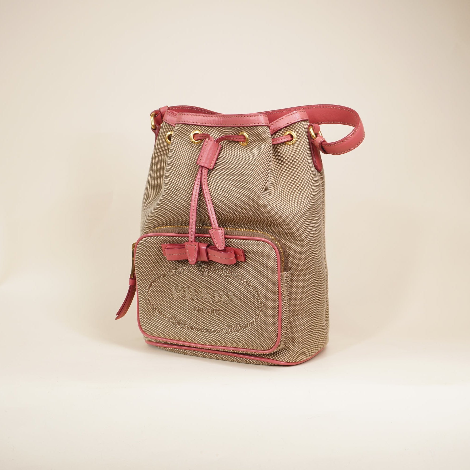 PRE-OWNED Jacquard Logo Mini Bucket Crossbody Bag Corda Peonia
