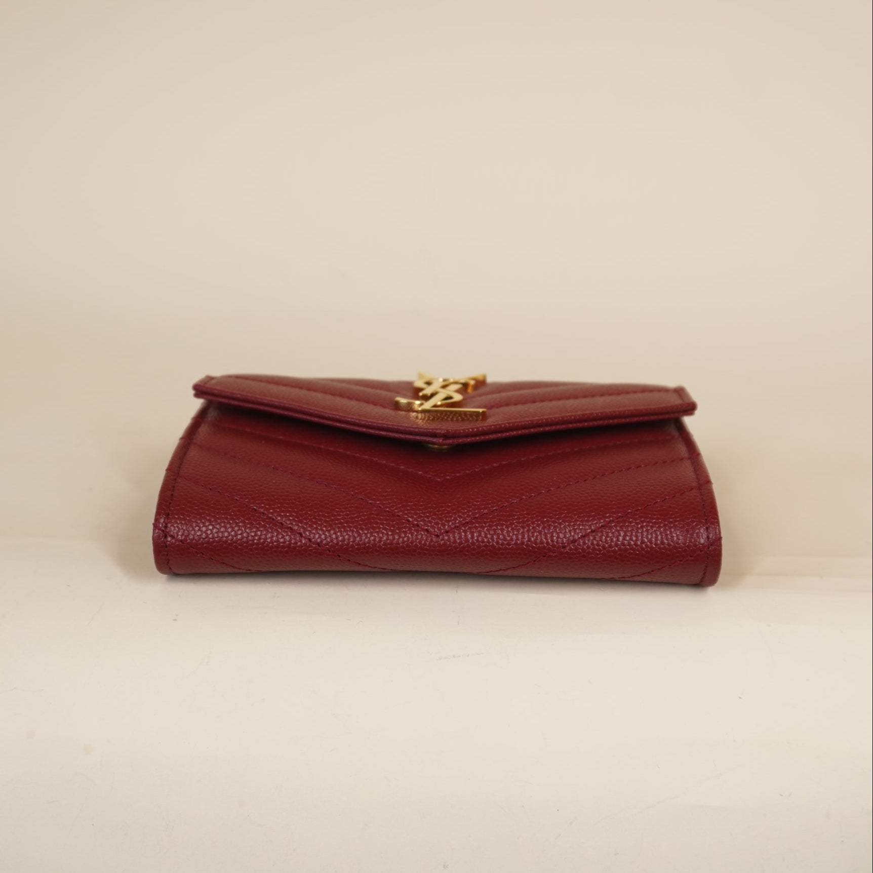 PRE-OWNED Grain De Poudre Matelasse Chevron Small Monogram Envelope Wallet Opyum Red