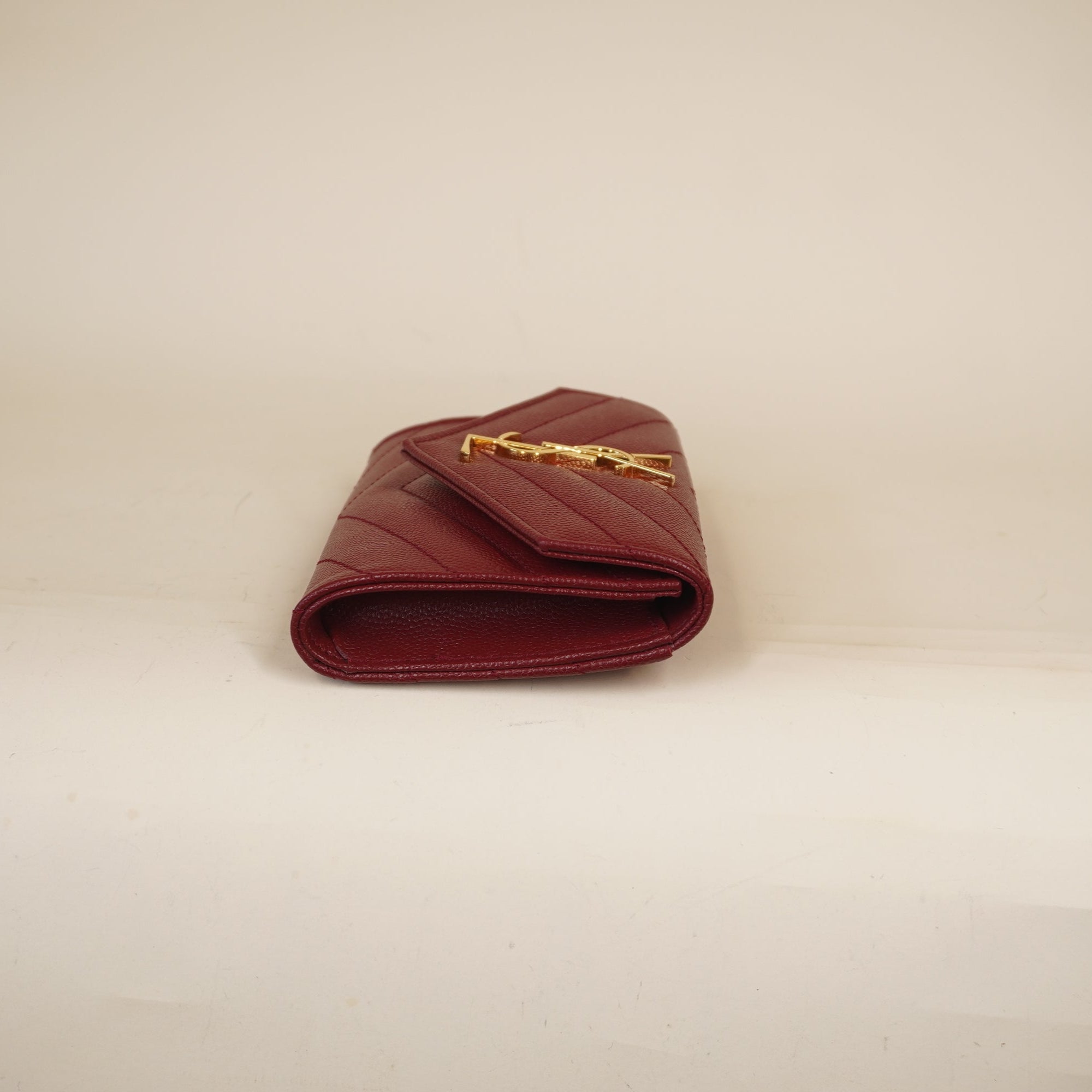 PRE-OWNED Grain De Poudre Matelasse Chevron Small Monogram Envelope Wallet Opyum Red