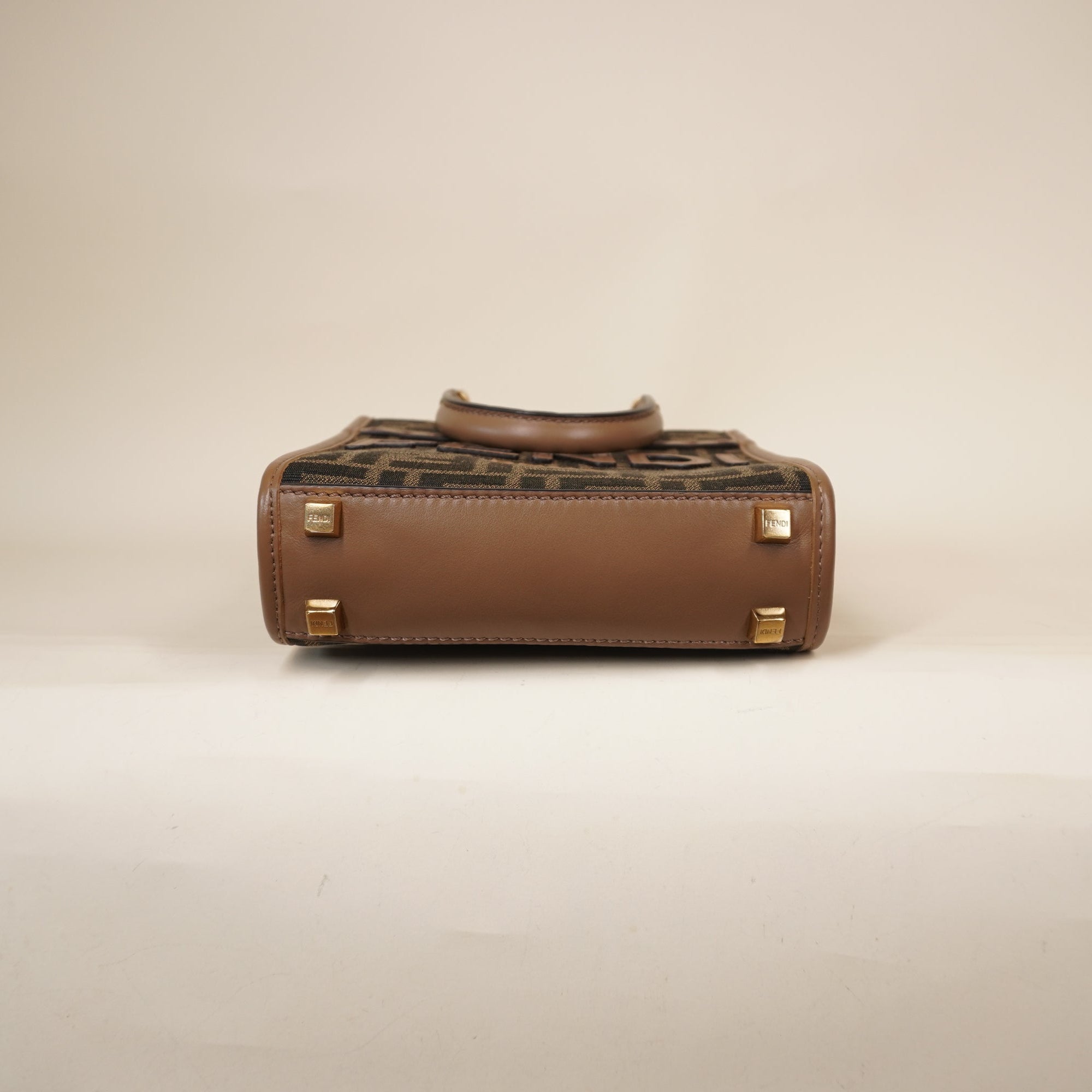 PRE-OWNED Fabric Jacquard Vitello Grace FF 1974 Logo Mini Sunshine Shopper Tobacco Moro Sand