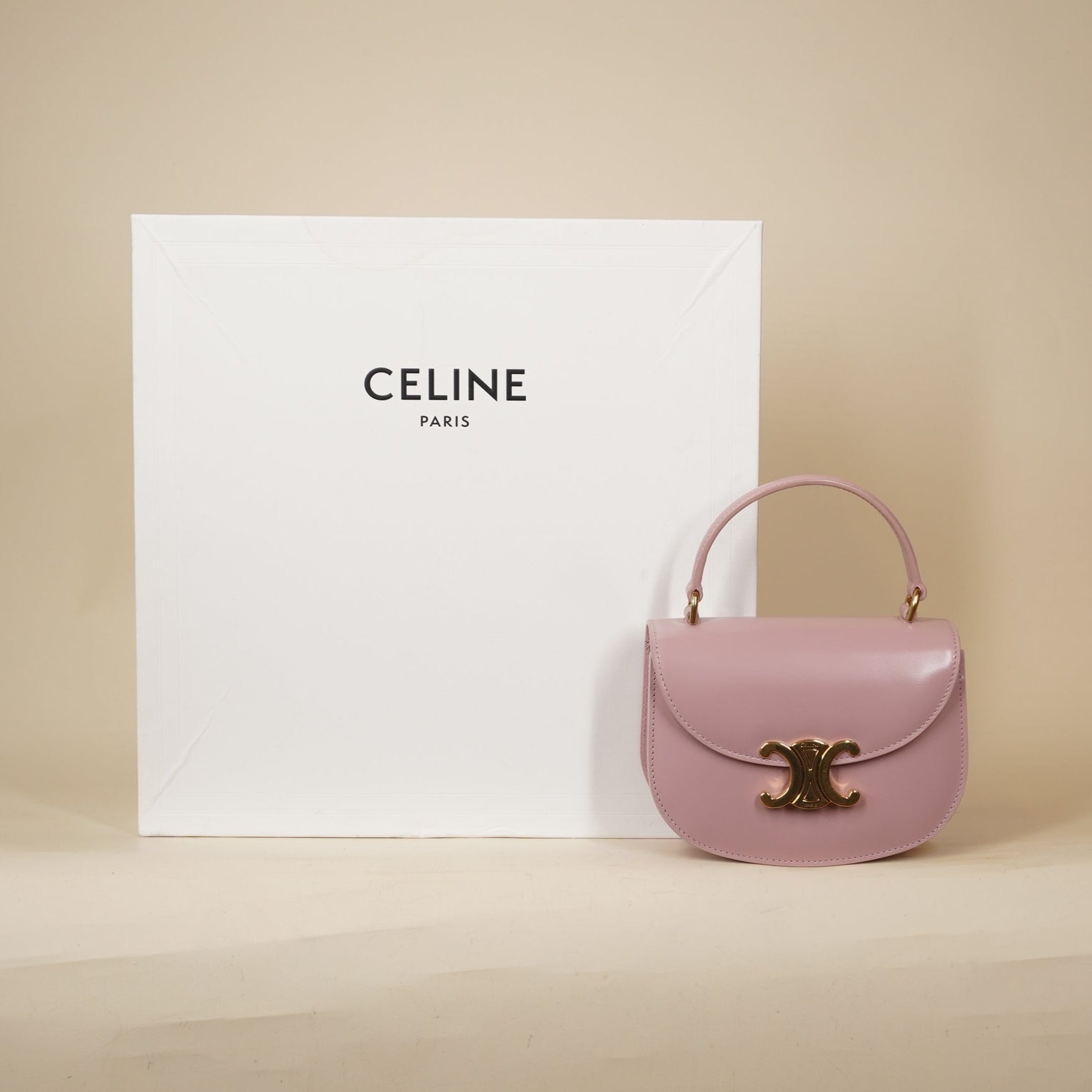 PRE-OWNED Shiny Calfskin Triomphe Mini Besace Clea Petal Shoulder Bag