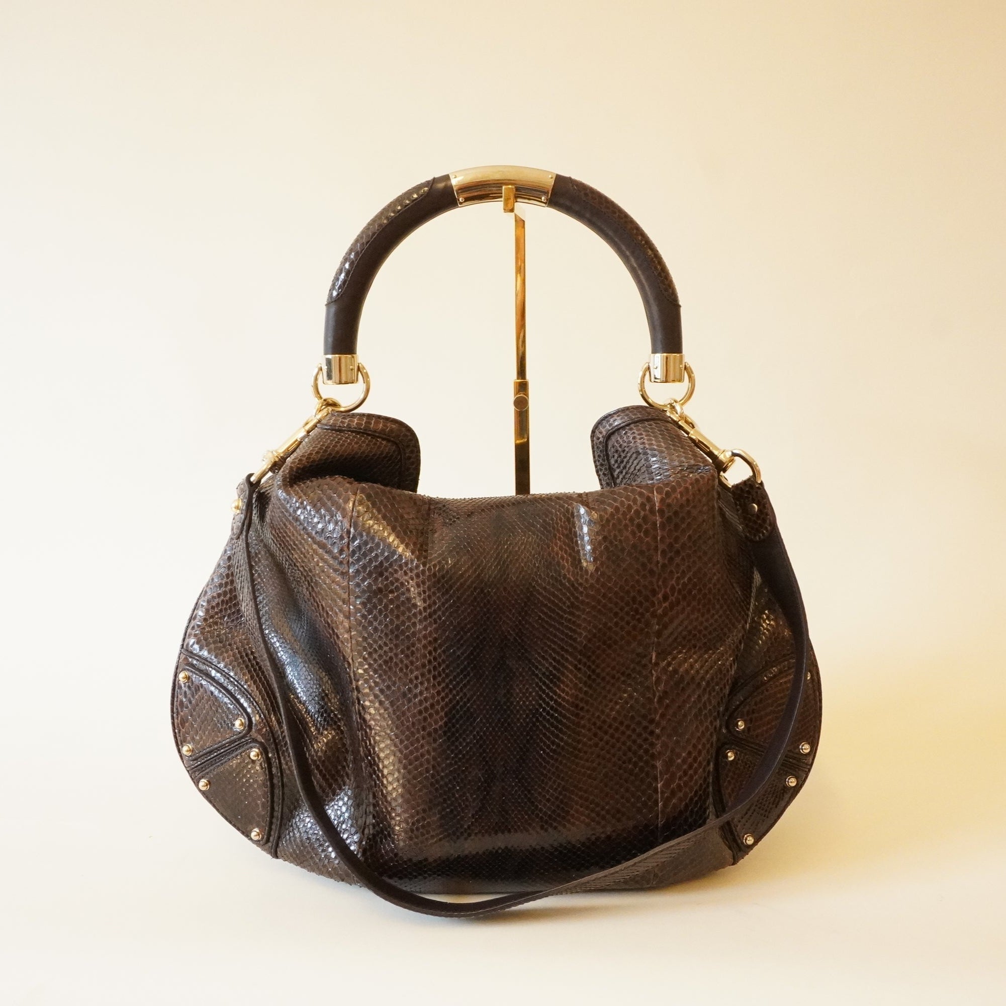 PRE-OWNED GG Vintage Brown Python Leather Large Indy Hobo Crossbody Bag