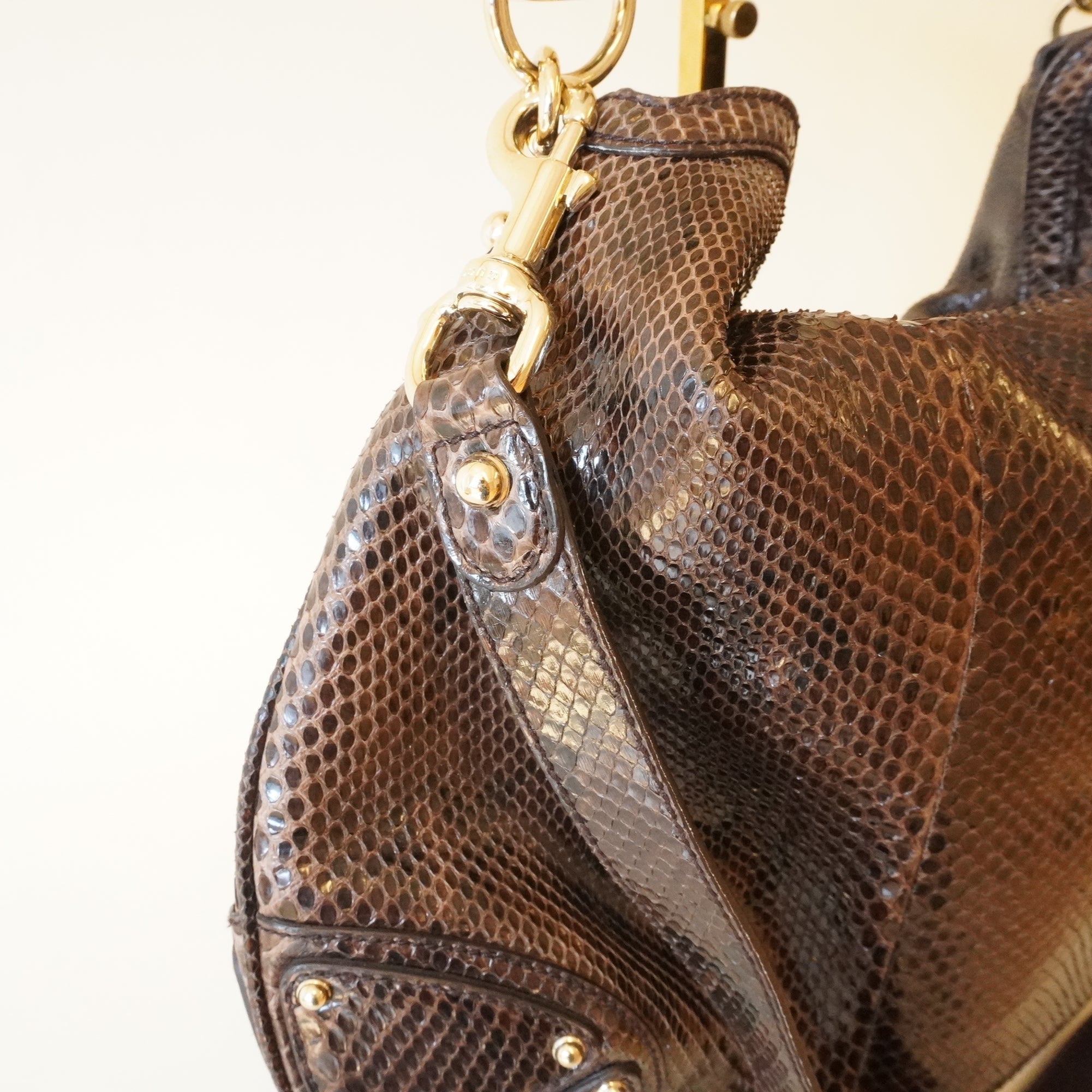 PRE-OWNED GG Vintage Brown Python Leather Large Indy Hobo Crossbody Bag