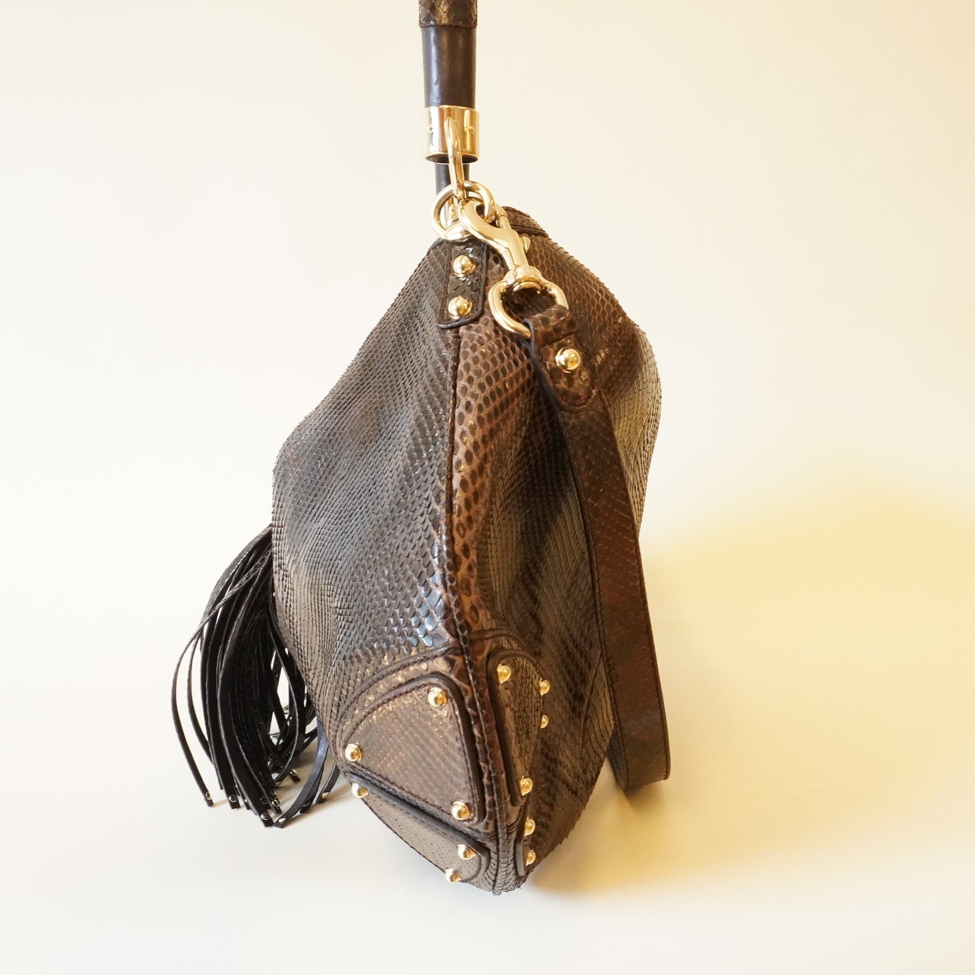 PRE-OWNED GG Vintage Brown Python Leather Large Indy Hobo Crossbody Bag