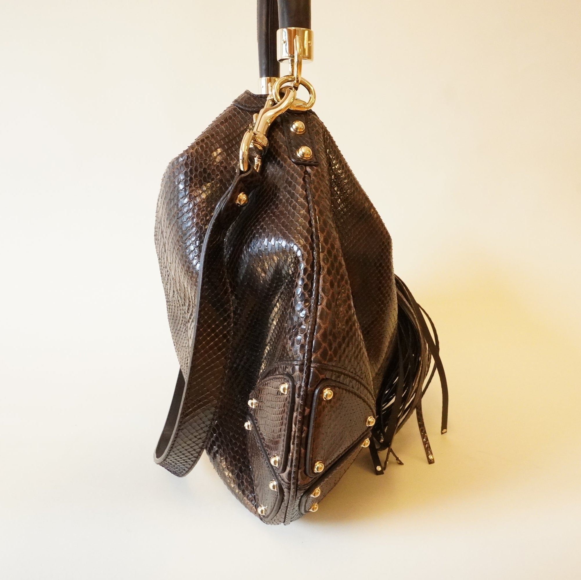 PRE-OWNED GG Vintage Brown Python Leather Large Indy Hobo Crossbody Bag