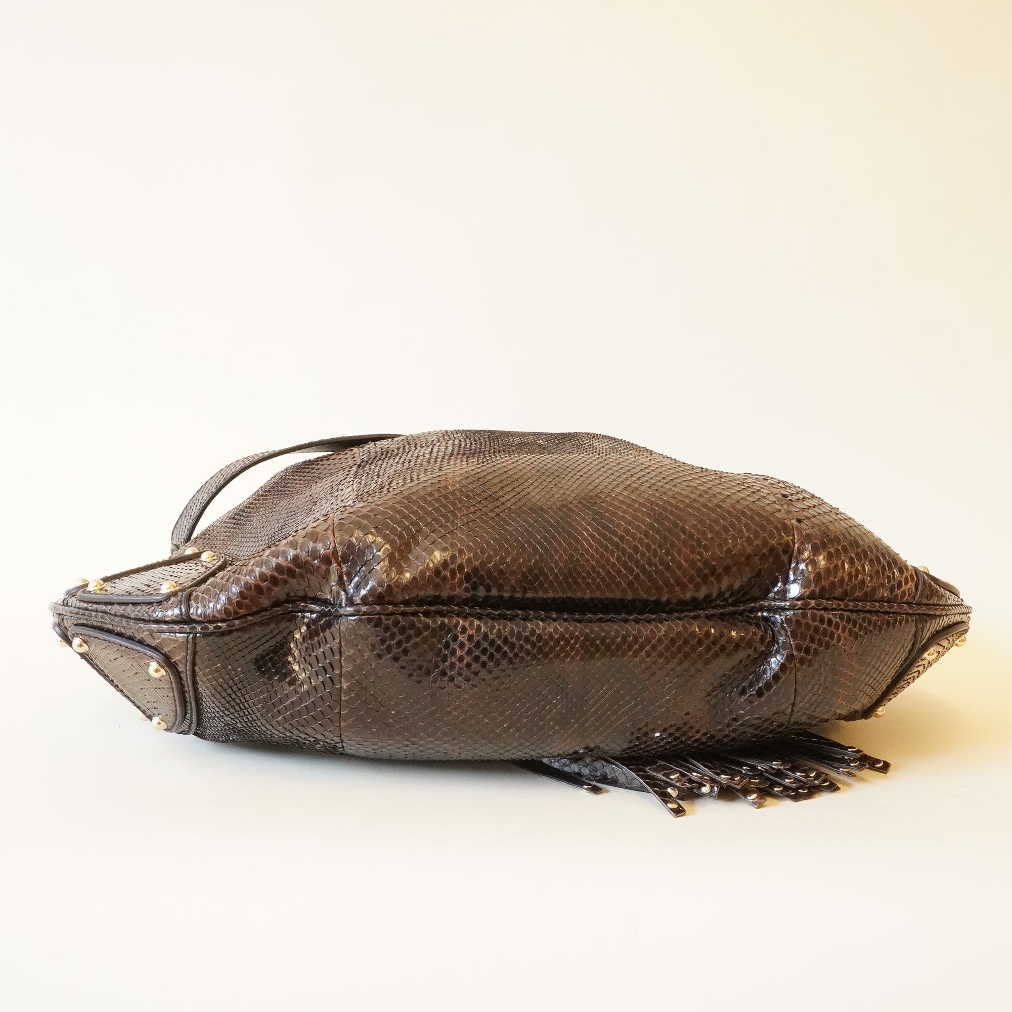 PRE-OWNED GG Vintage Brown Python Leather Large Indy Hobo Crossbody Bag