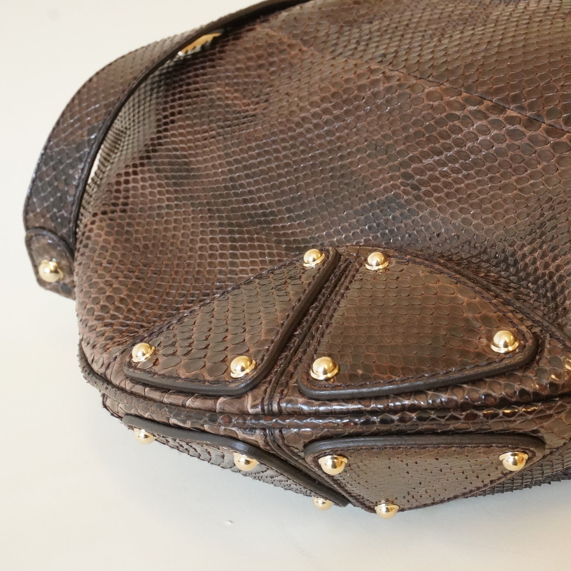PRE-OWNED GG Vintage Brown Python Leather Large Indy Hobo Crossbody Bag