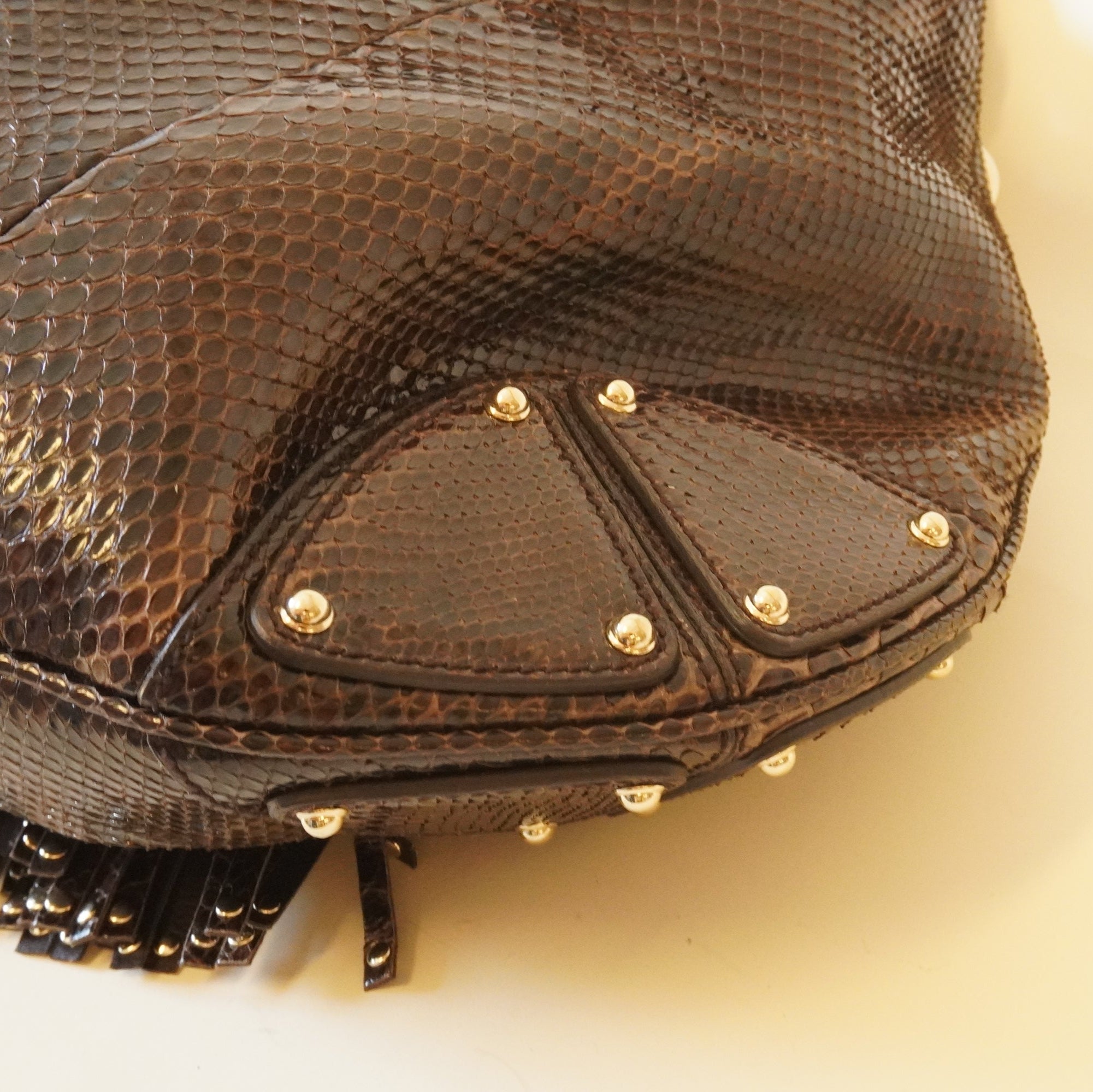 PRE-OWNED GG Vintage Brown Python Leather Large Indy Hobo Crossbody Bag