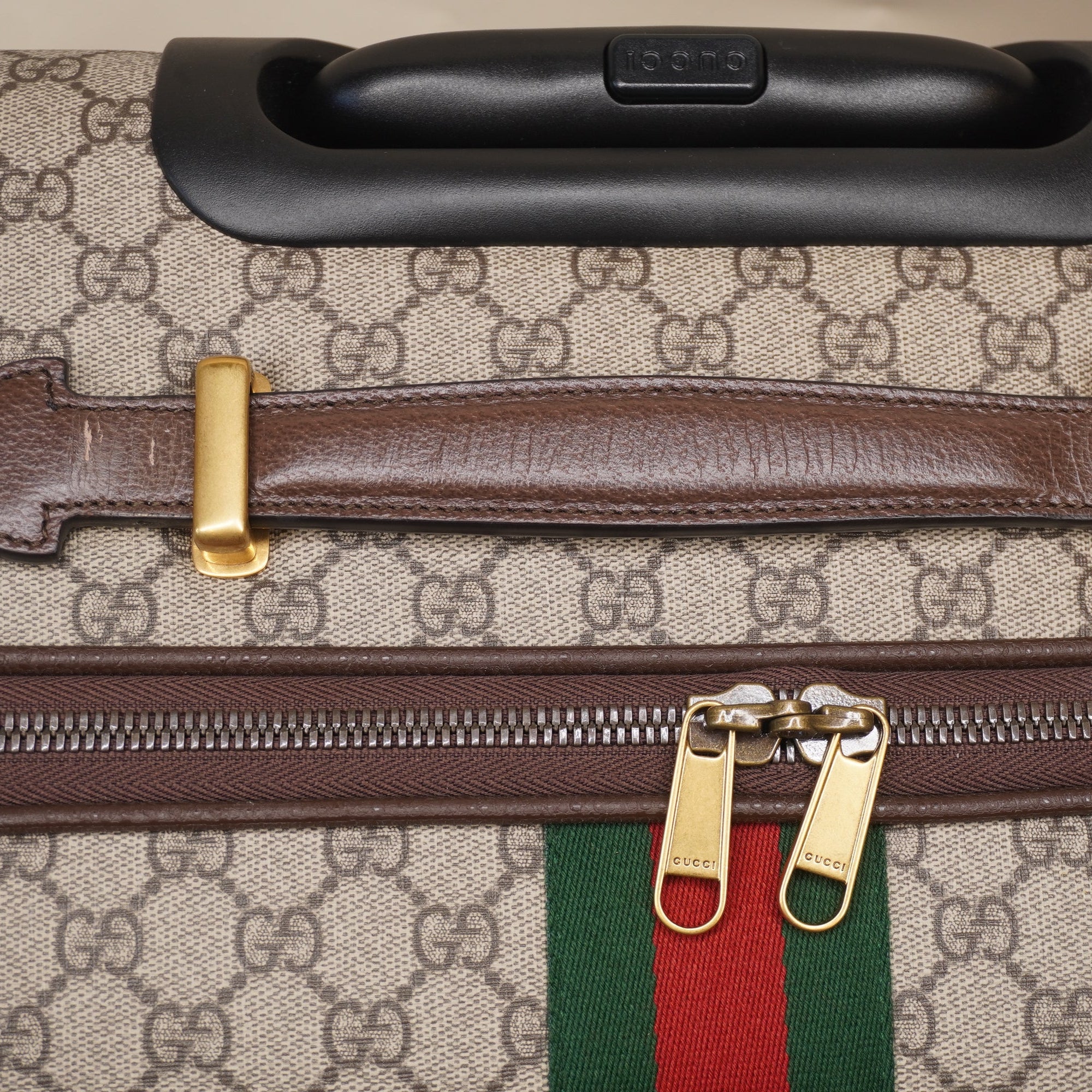 PRE-OWNED GG Supreme Monogram Textured Dollar Calfskin Web Large Savoy Trolley Suitcase