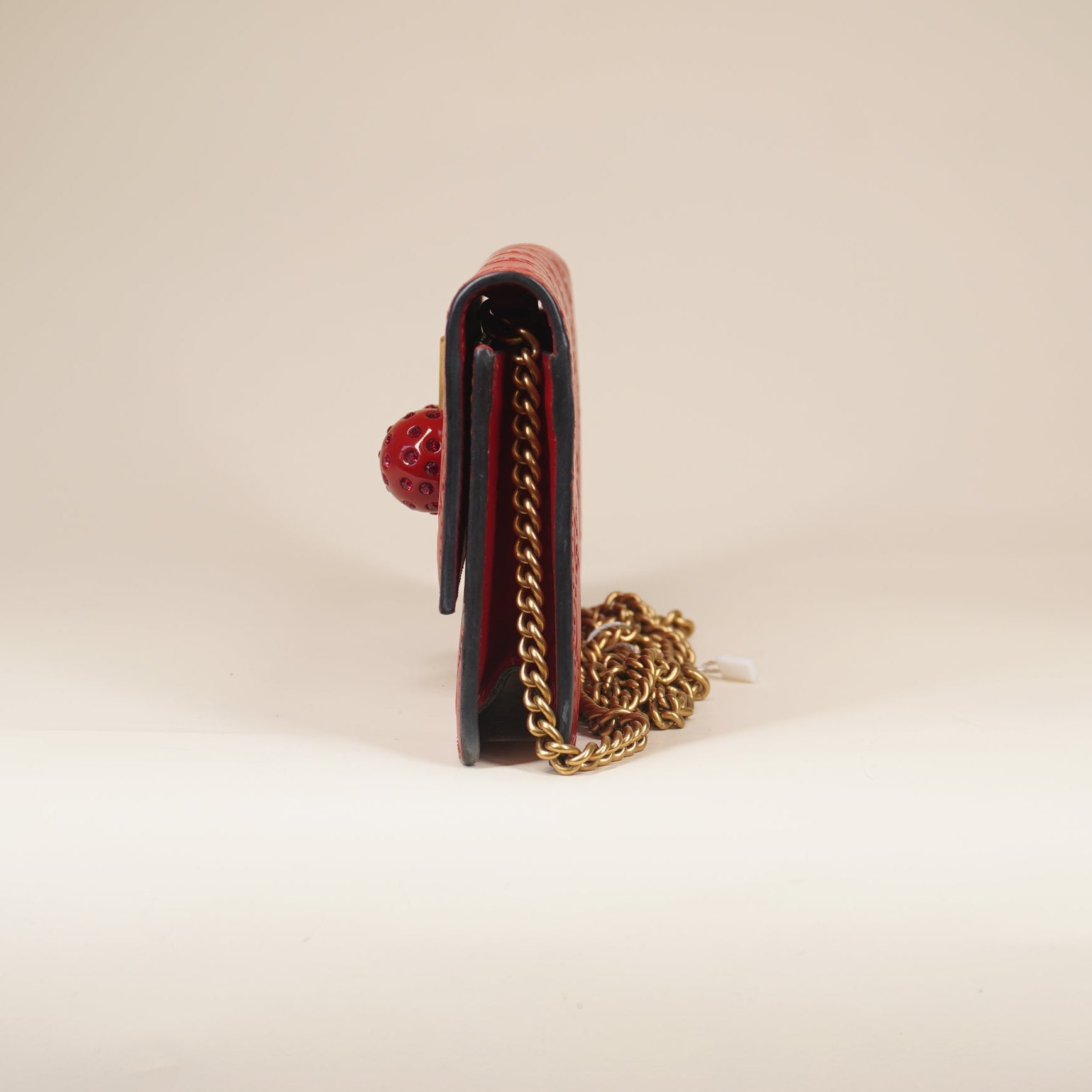 PRE-OWNED Guccissima Mini Cherry Chain Bag Hibiscus Red