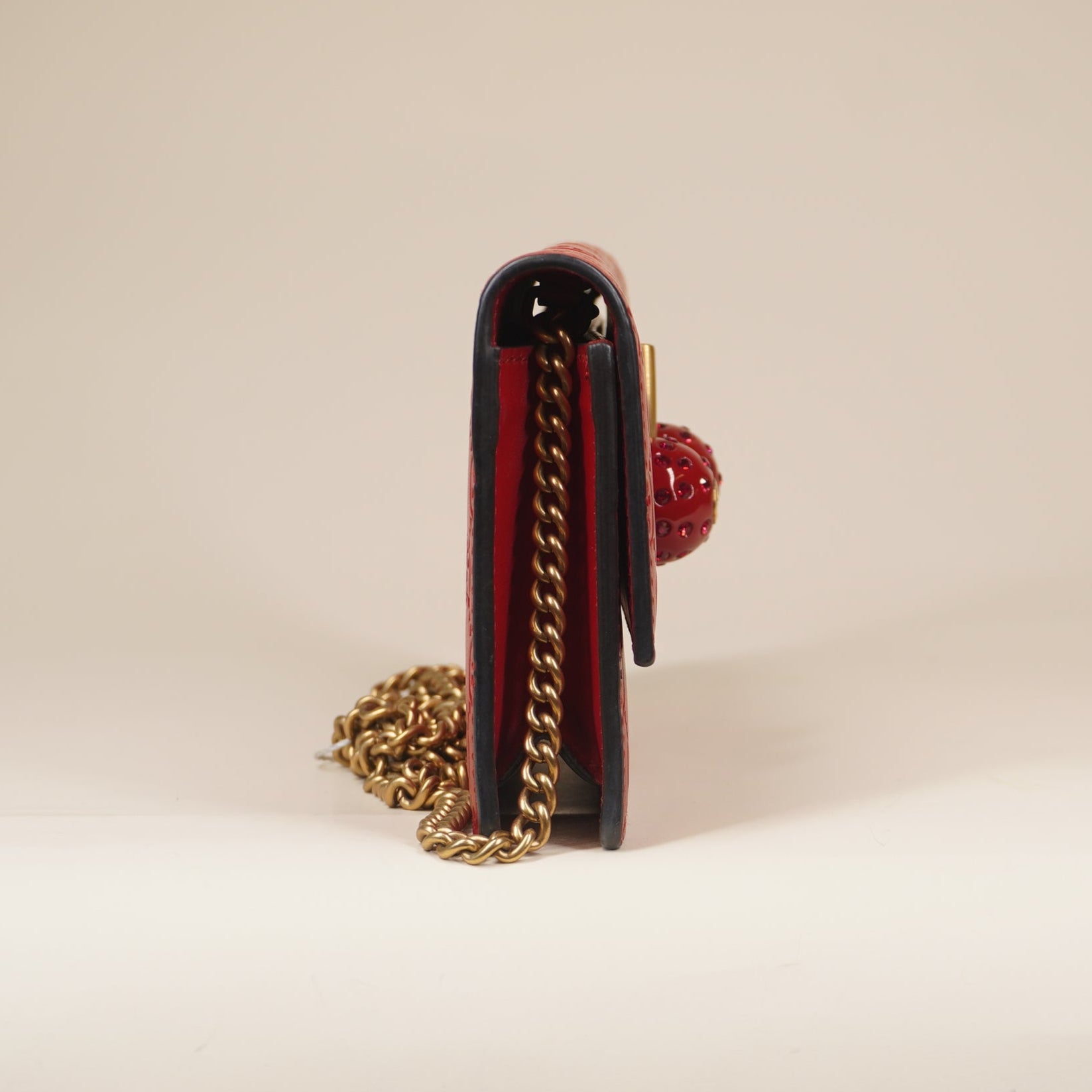 PRE-OWNED Guccissima Mini Cherry Chain Bag Hibiscus Red