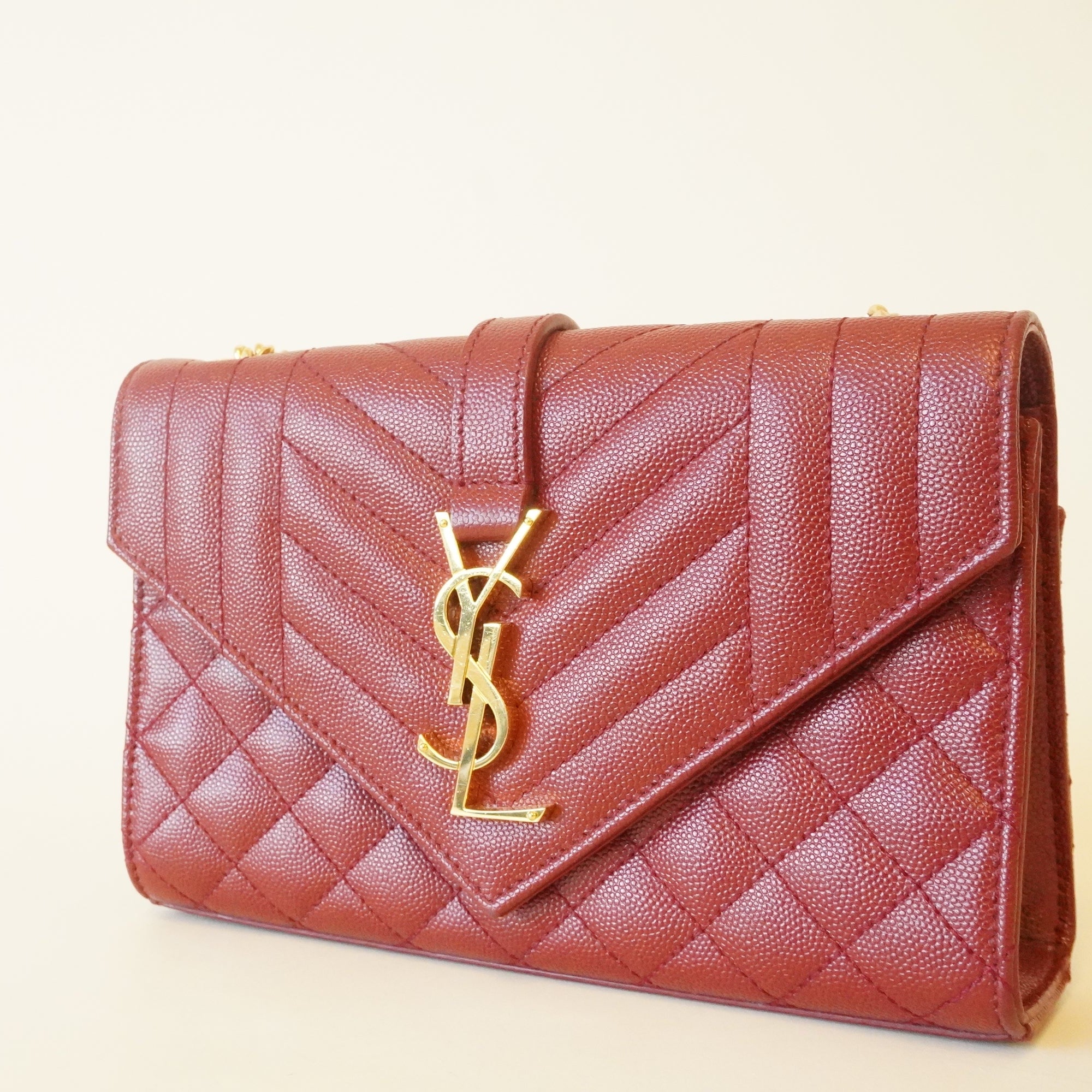 PRE-OWNED Red Grain De Poudre Mixed Matelasse Triquilt Small Monogram Shoulder Bag