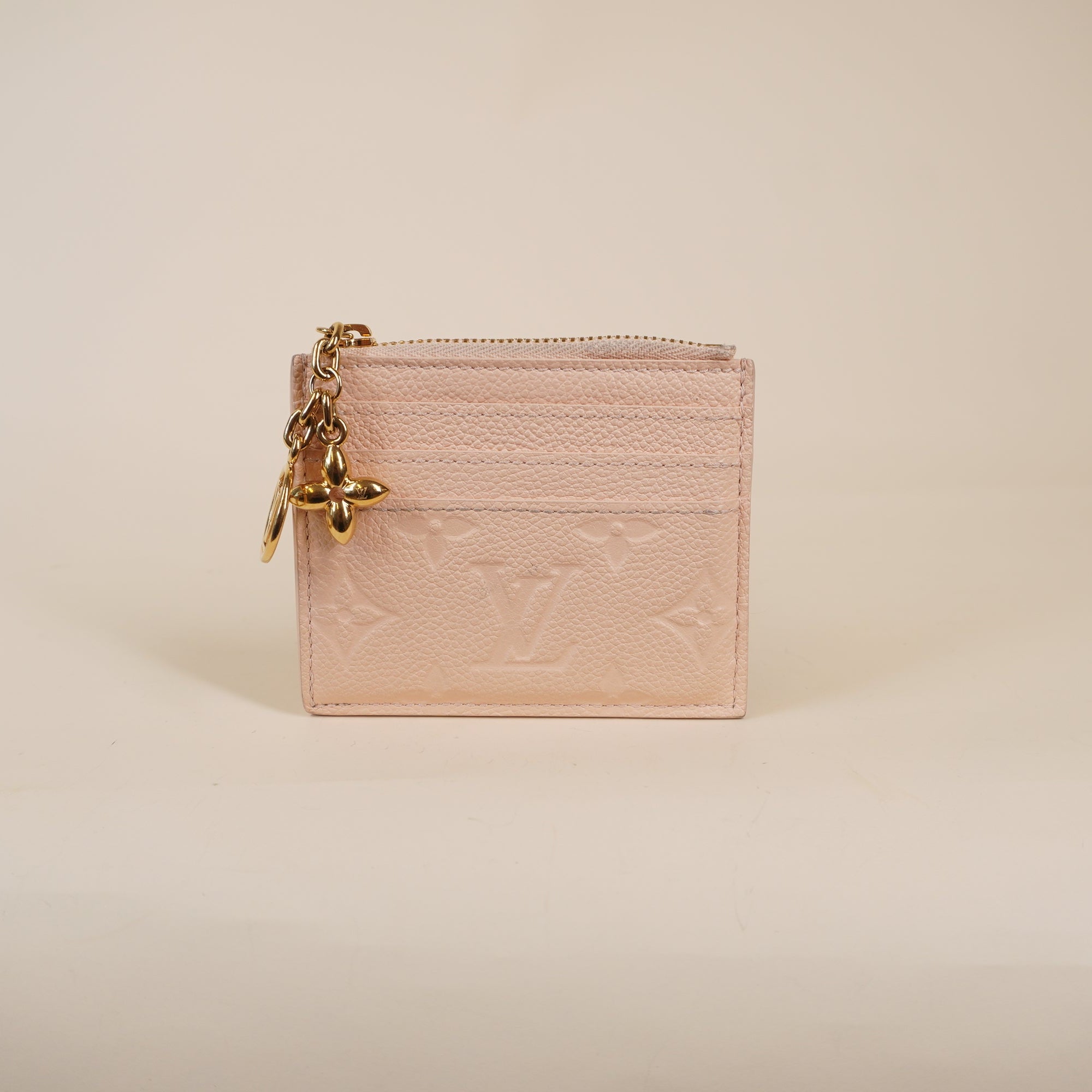 PRE-OWNED LV Portecarte Flora Empreinte Card Case Pink