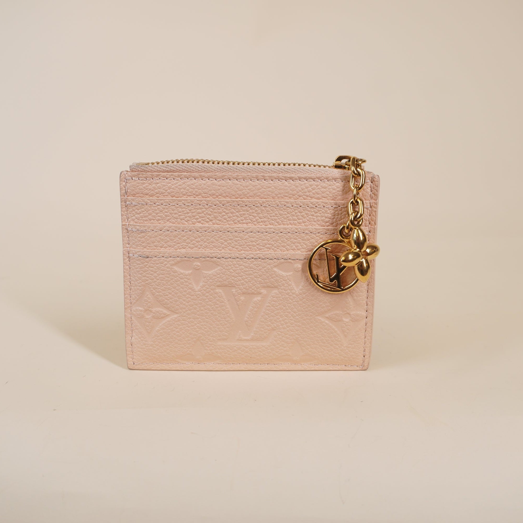 PRE-OWNED LV Portecarte Flora Empreinte Card Case Pink