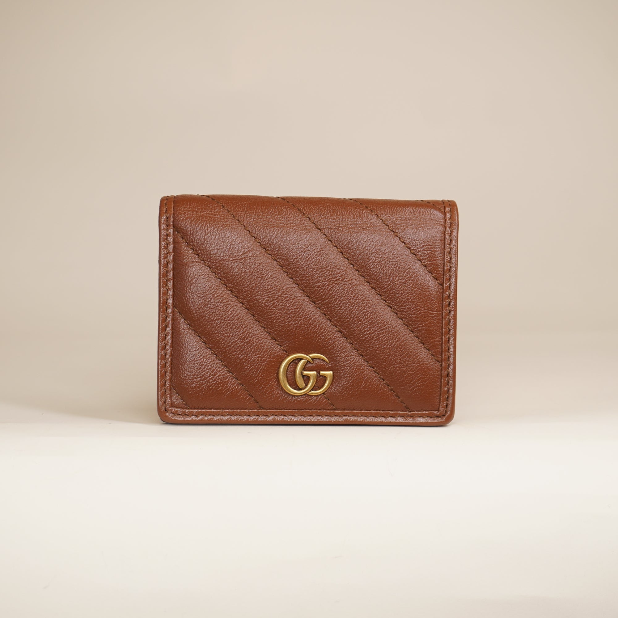 Azalea Calfskin Matelasse Diagonal GG Marmont Card Case Wallet Cuir