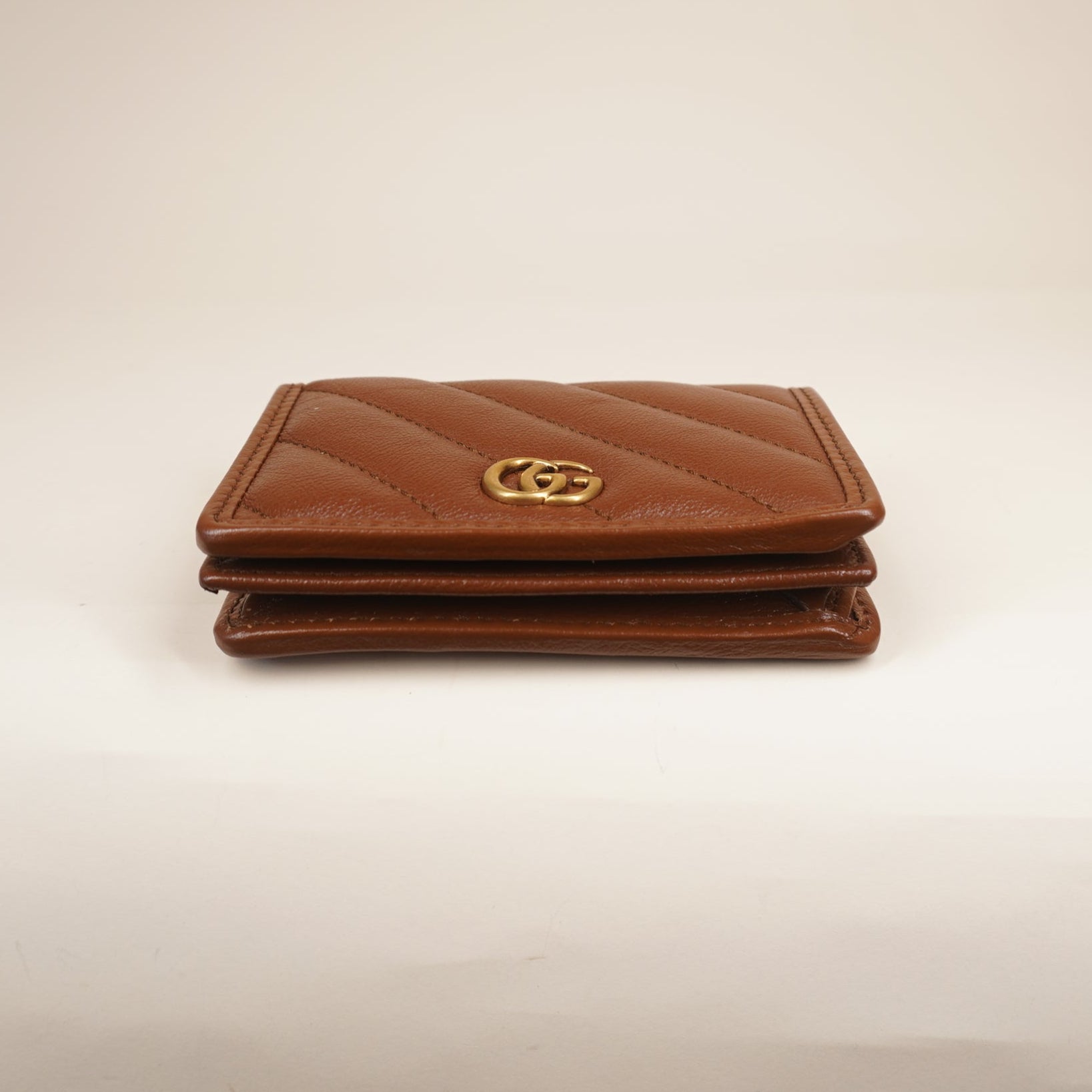 Azalea Calfskin Matelasse Diagonal GG Marmont Card Case Wallet Cuir