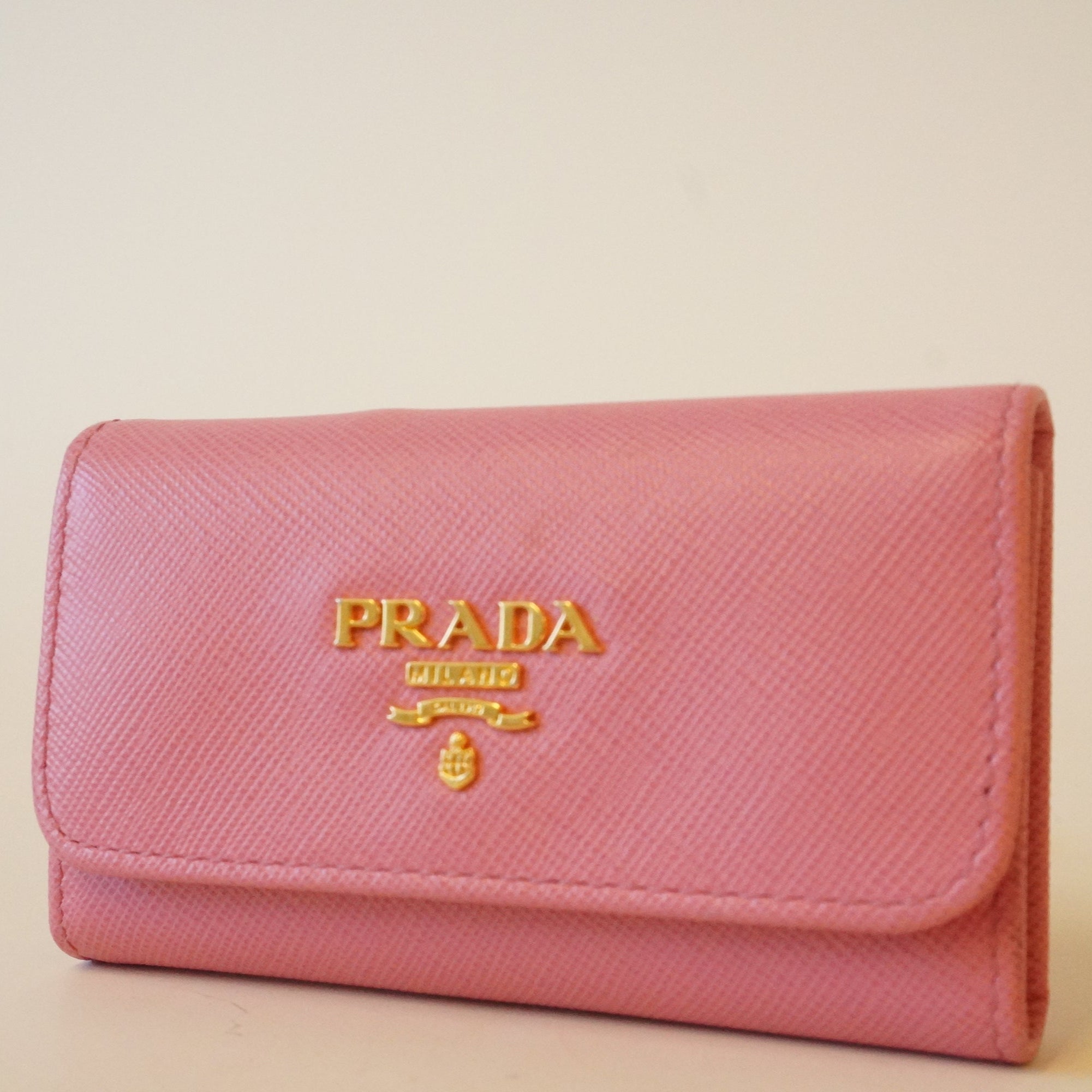 PRE-OWNED Light Pink Saffiano Leather Keyholder
