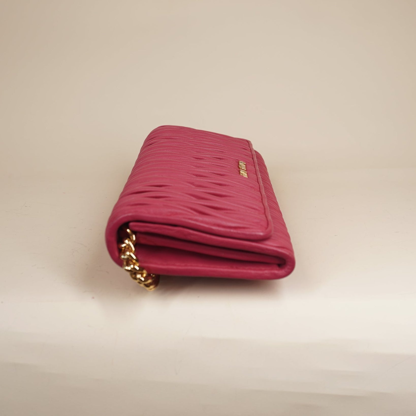 PRE-OWNED Nappa Matelasse Wallet On Chain Pink