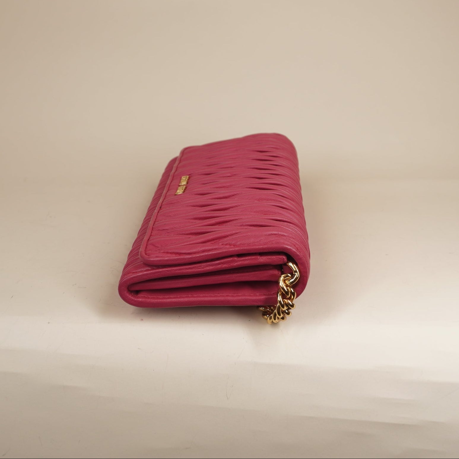 PRE-OWNED Nappa Matelasse Wallet On Chain Pink