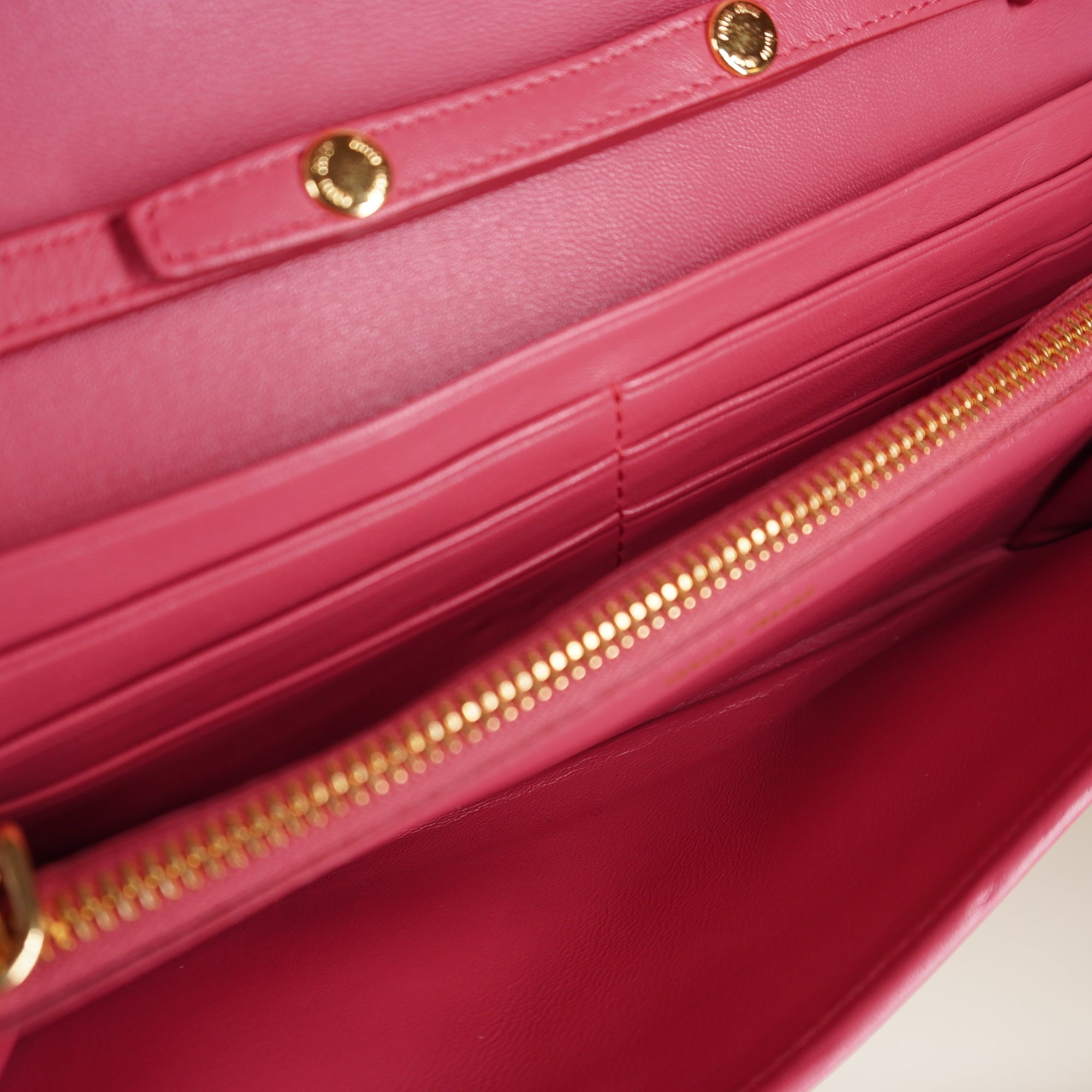 PRE-OWNED Nappa Matelasse Wallet On Chain Pink