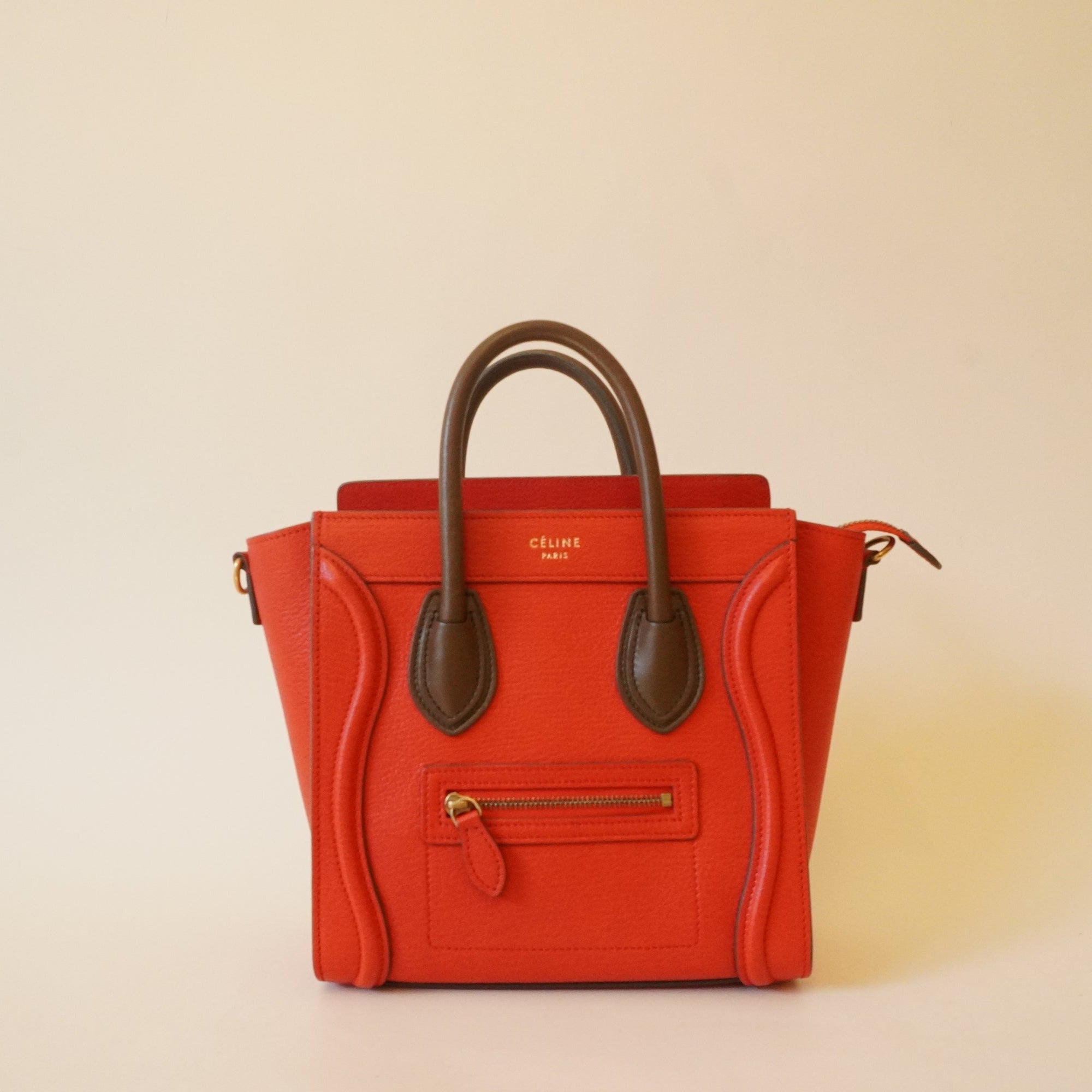 PRE-OWNED Bicolor Luggage Bag Grainy Leather Nano Shoulder Bag