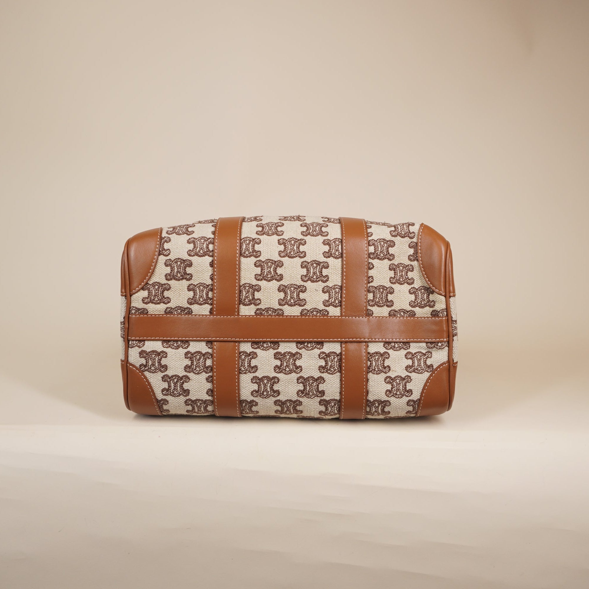 PRE-OWNED Triomphe Textile Calfskin Small Boston Bag Brown