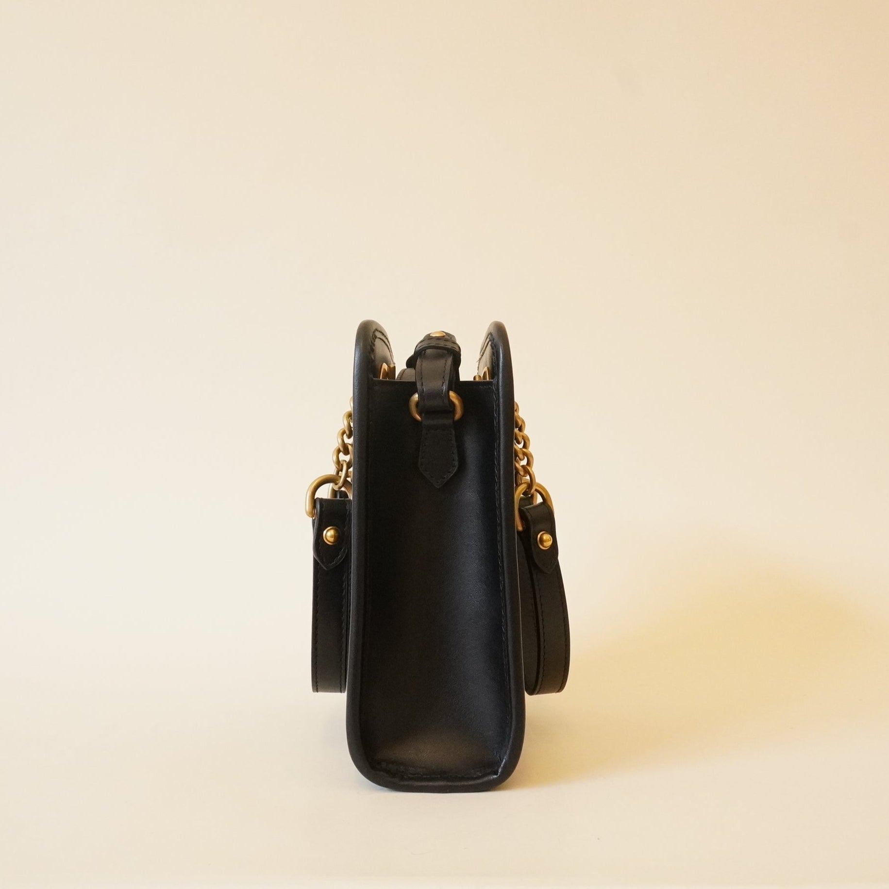 PRE-OWNED GG Black Marmont Matelasse Mini Tote Bag