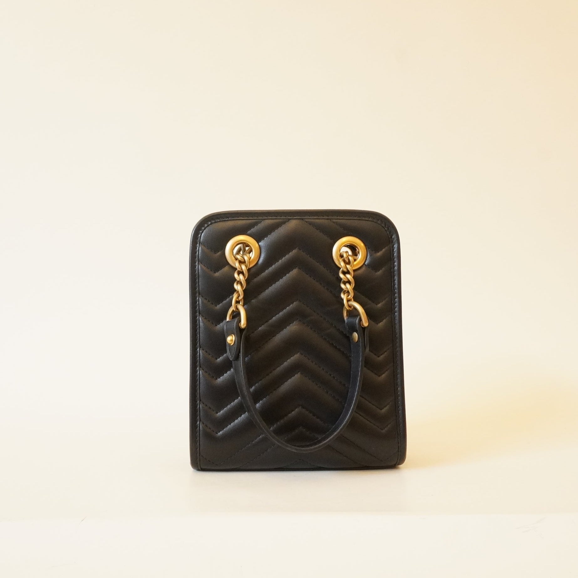 PRE-OWNED GG Black Marmont Matelasse Mini Tote Bag