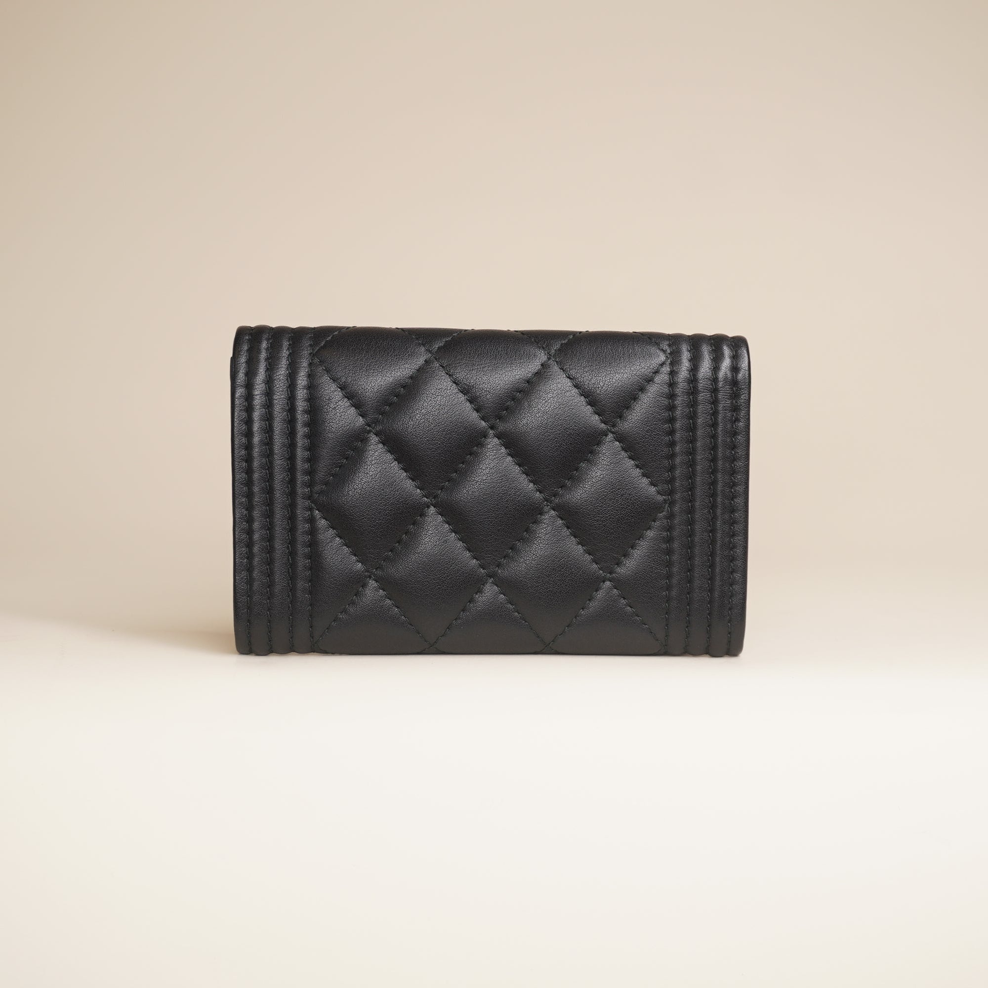 PRE-OWNED Caviar Quilted Small Boy Flap Wallet Black