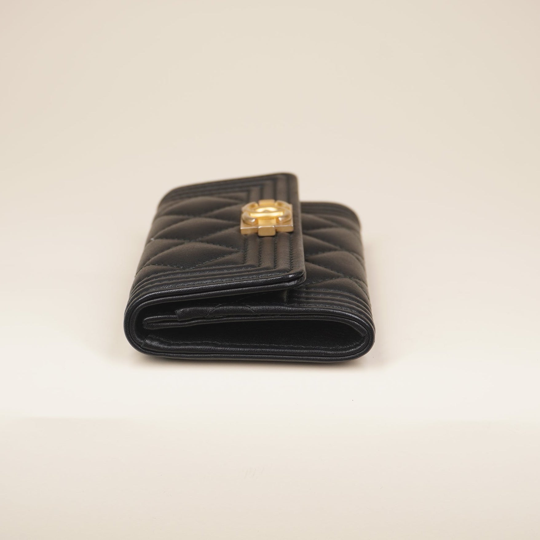 PRE-OWNED Caviar Quilted Small Boy Flap Wallet Black