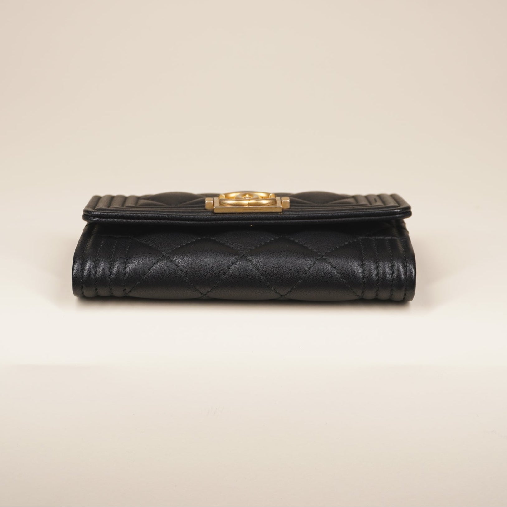 PRE-OWNED Caviar Quilted Small Boy Flap Wallet Black