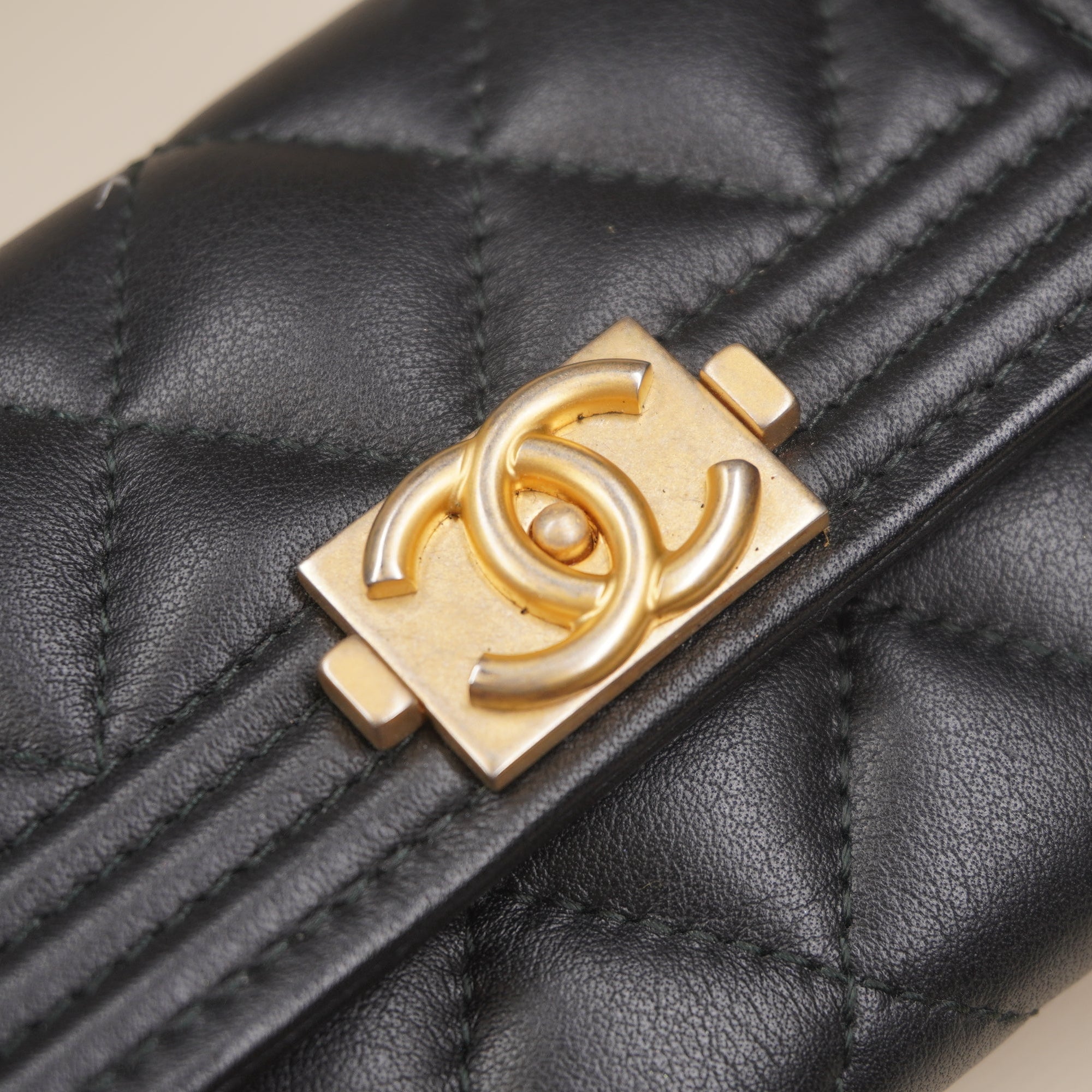 PRE-OWNED Caviar Quilted Small Boy Flap Wallet Black