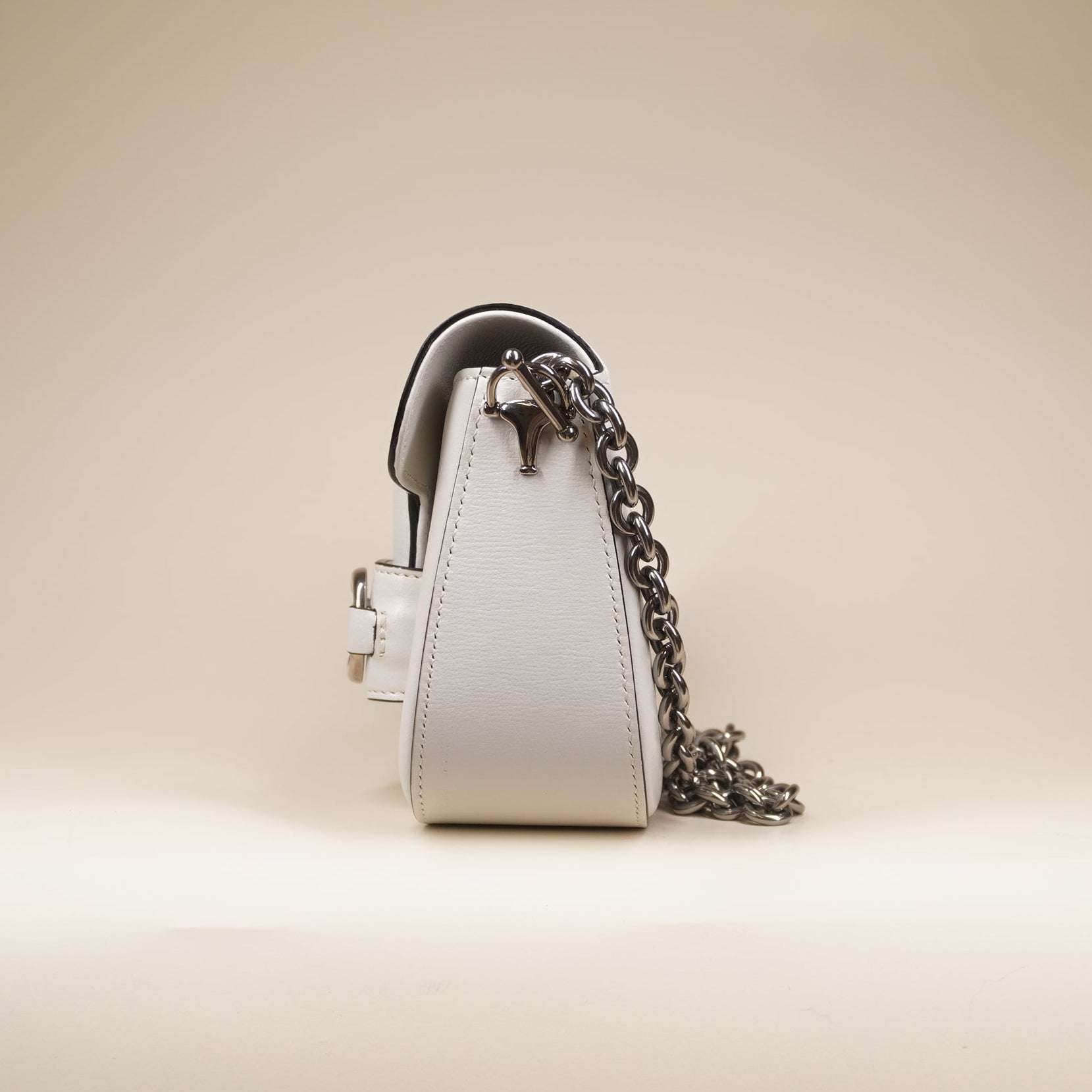 PRE-OWNED Calfskin Mini Horsebit 1955 Asymmetric Shoulder Bag White