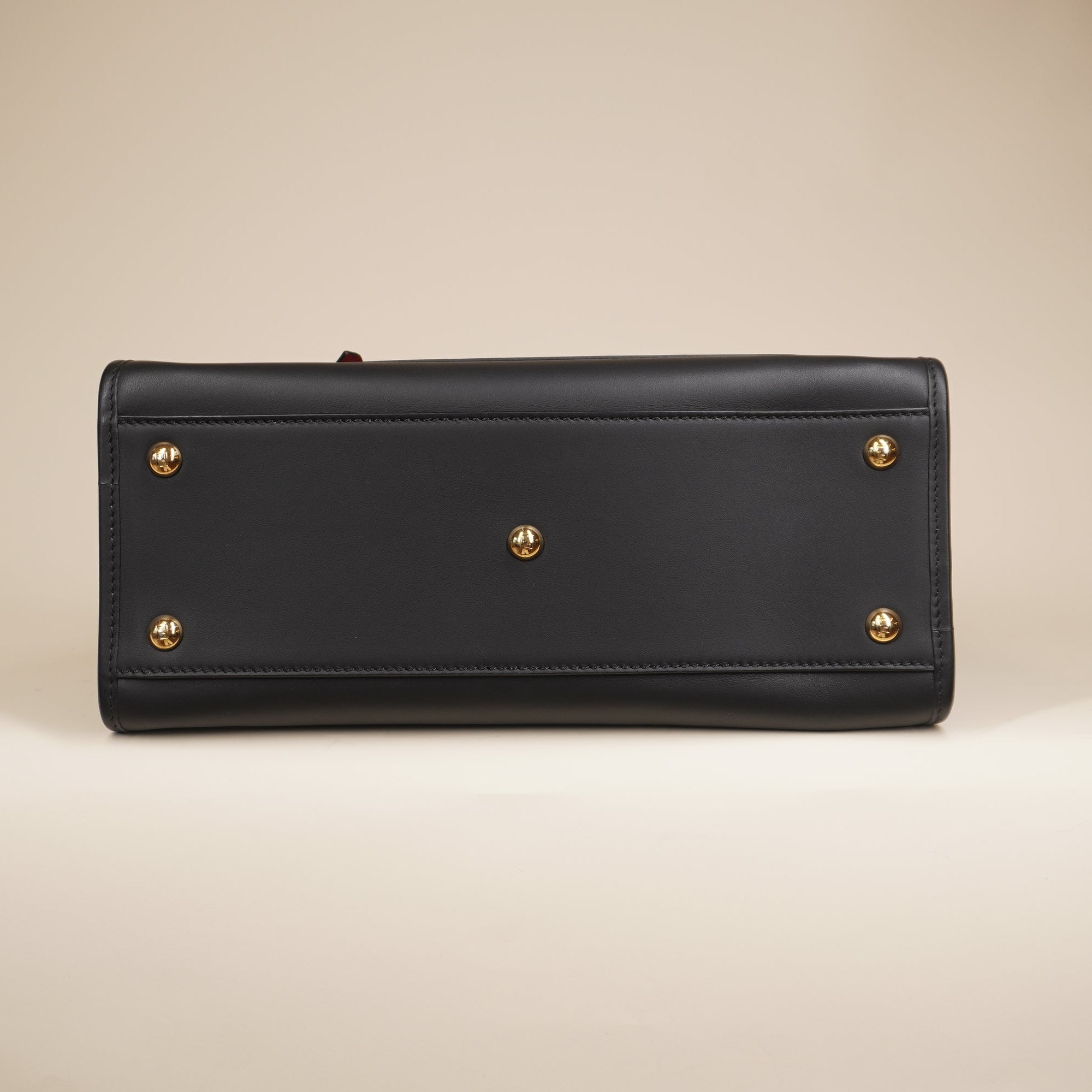 PRE-OWNED Vitello Century F is Fendi FF 1974 Embossed Small Runaway Satchel Black Maya