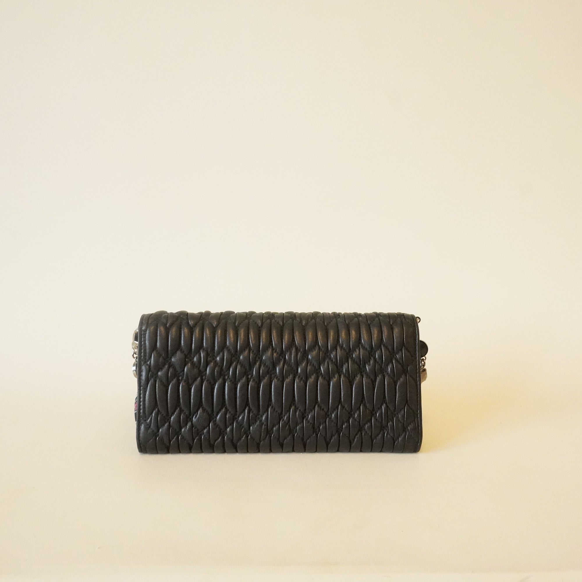 PRE-OWNED Black Nappa Leather Crystal Wallet on Chain