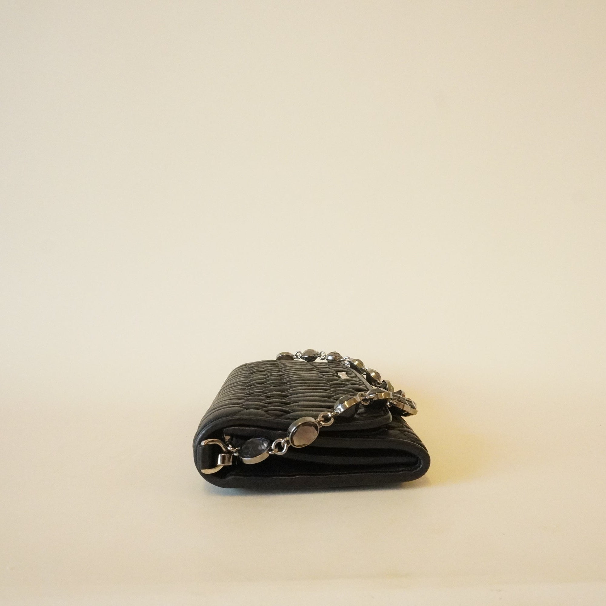 PRE-OWNED Black Nappa Leather Crystal Wallet on Chain