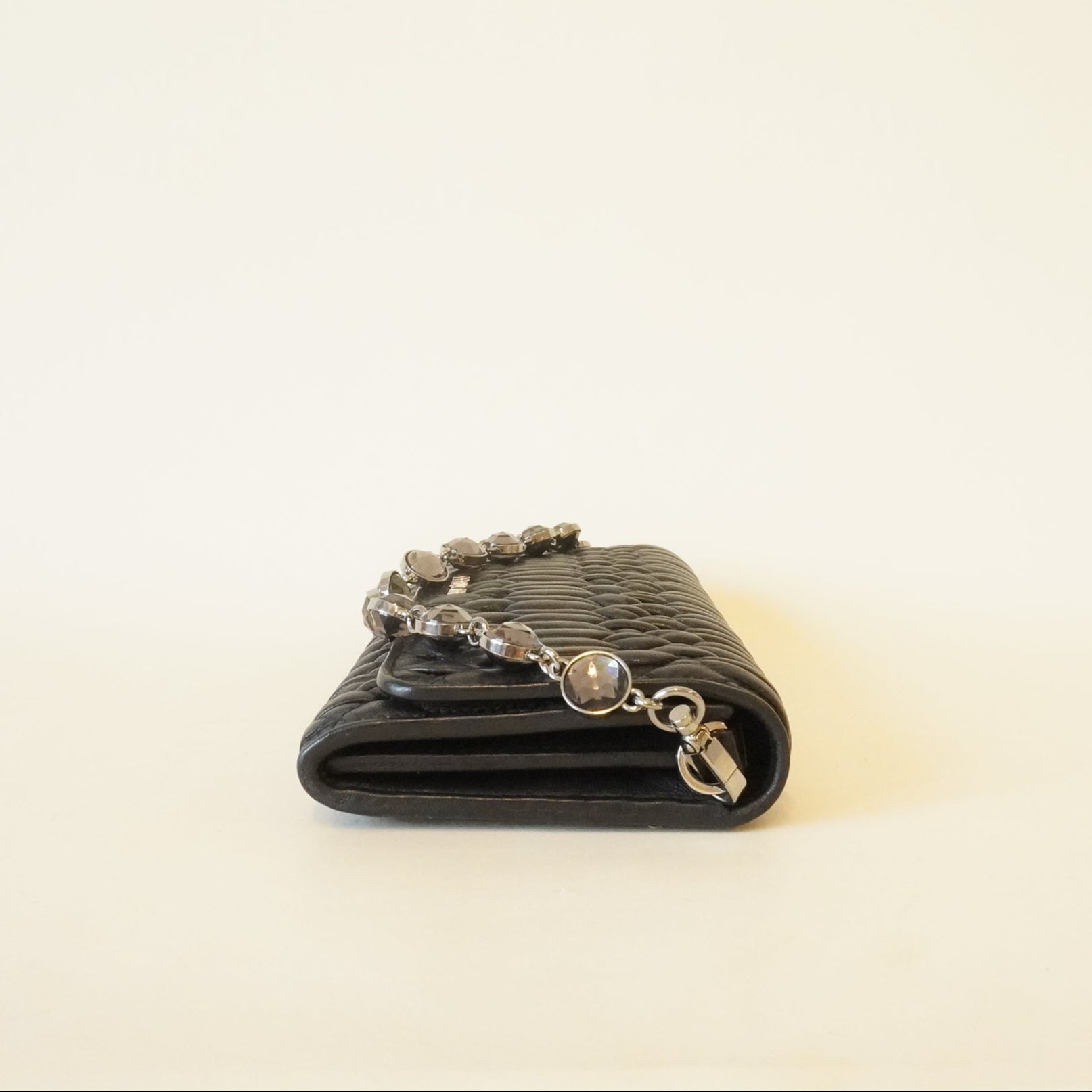 PRE-OWNED Black Nappa Leather Crystal Wallet on Chain