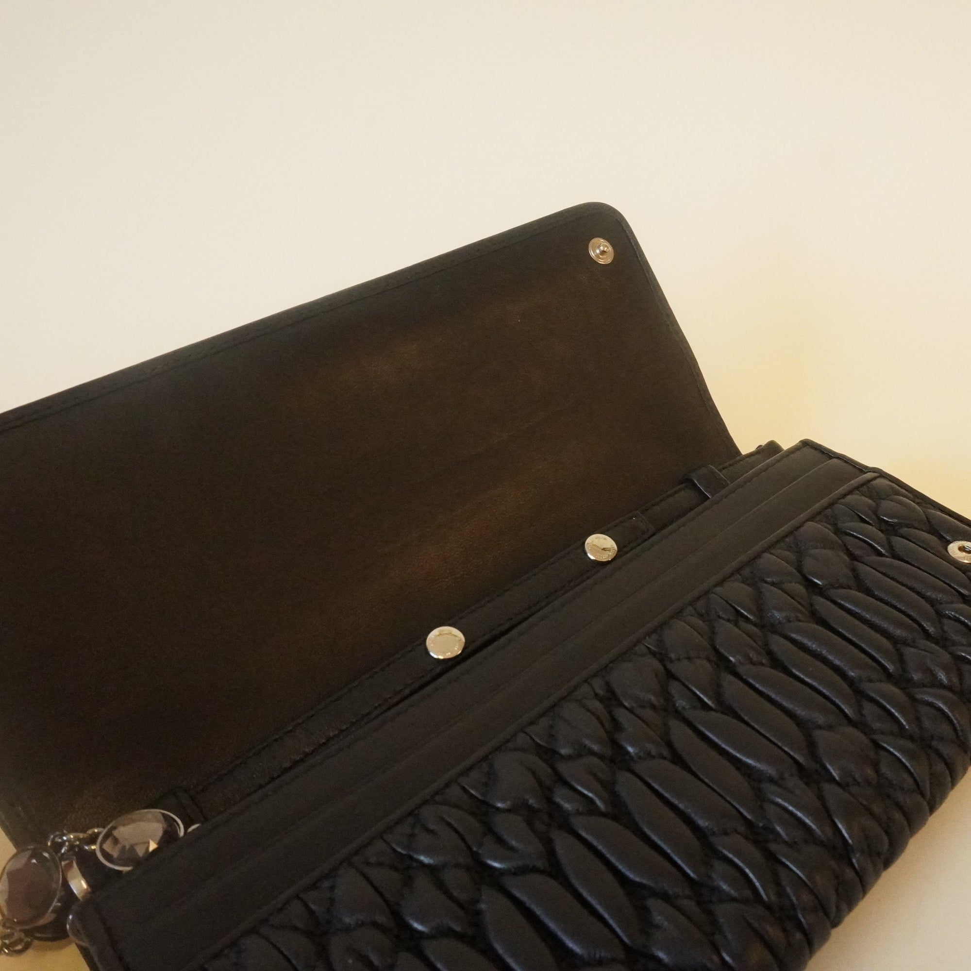 PRE-OWNED Black Nappa Leather Crystal Wallet on Chain