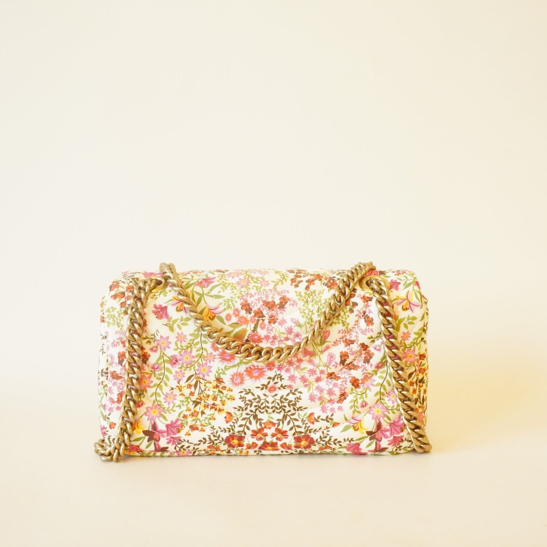 PRE-OWNED Cotton Calfskin Matelasse Floral Print Small GG Marmont Shoulder Bag