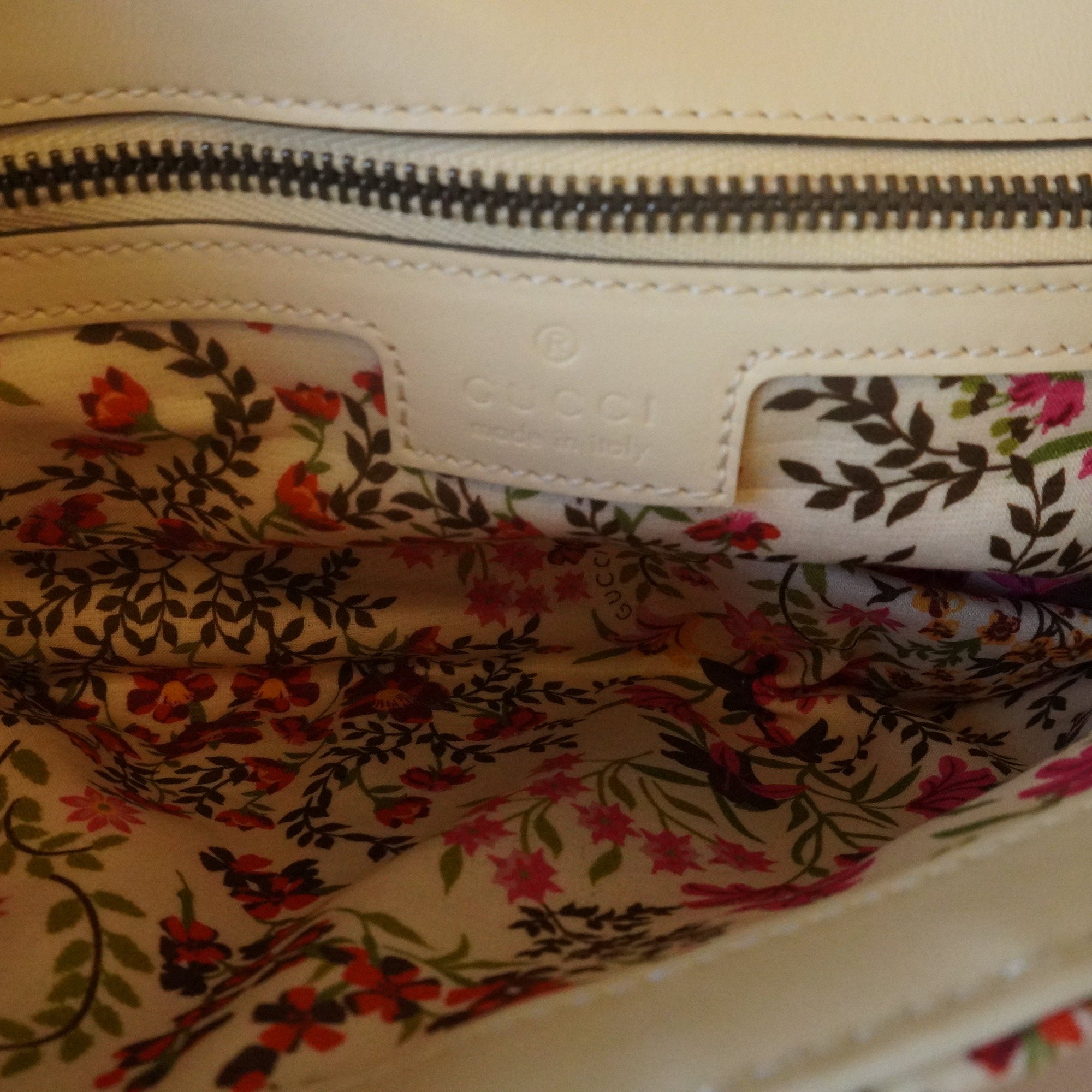 PRE-OWNED Cotton Calfskin Matelasse Floral Print Small GG Marmont Shoulder Bag
