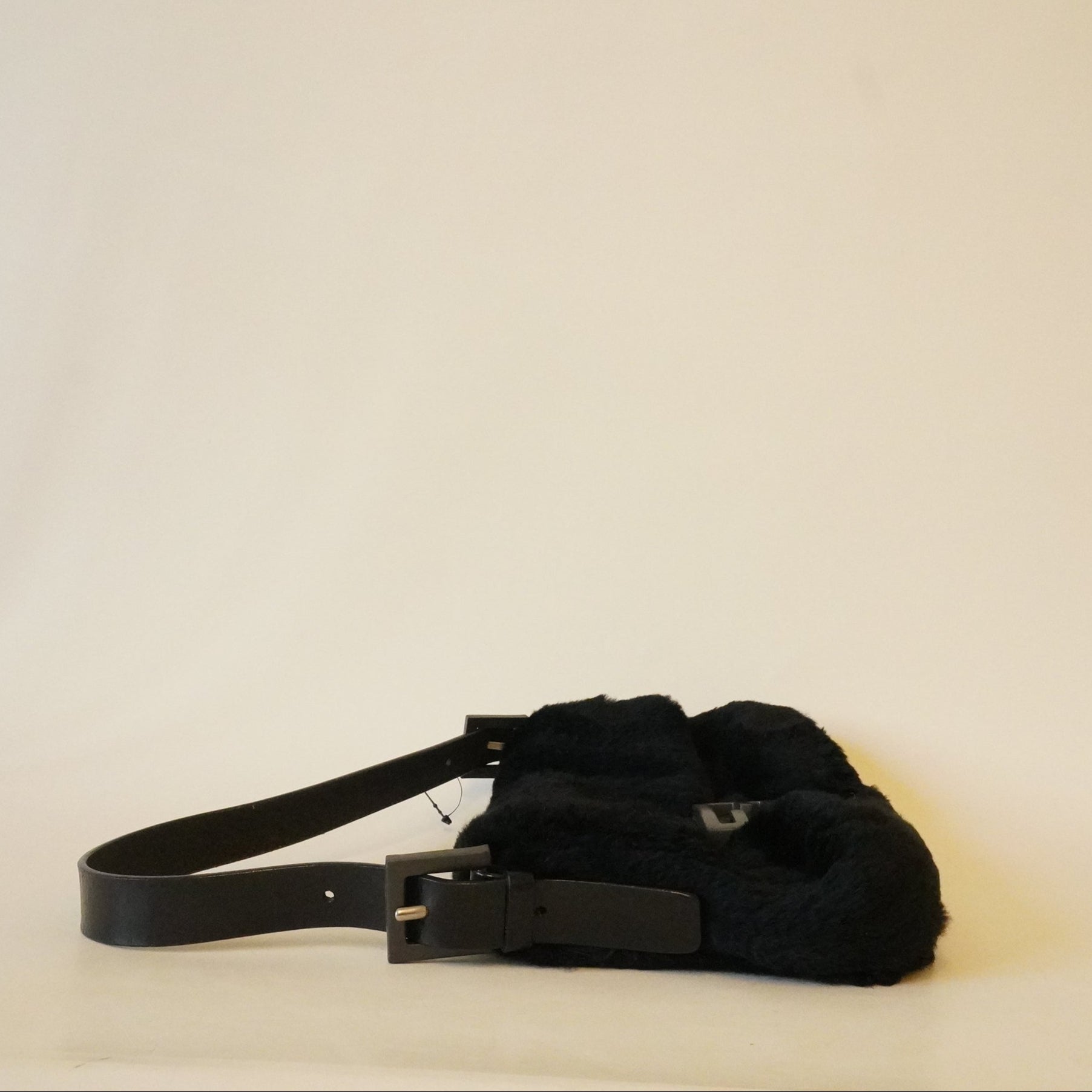 PRE-OWNED Black Fur Baguette Shoulder Bag