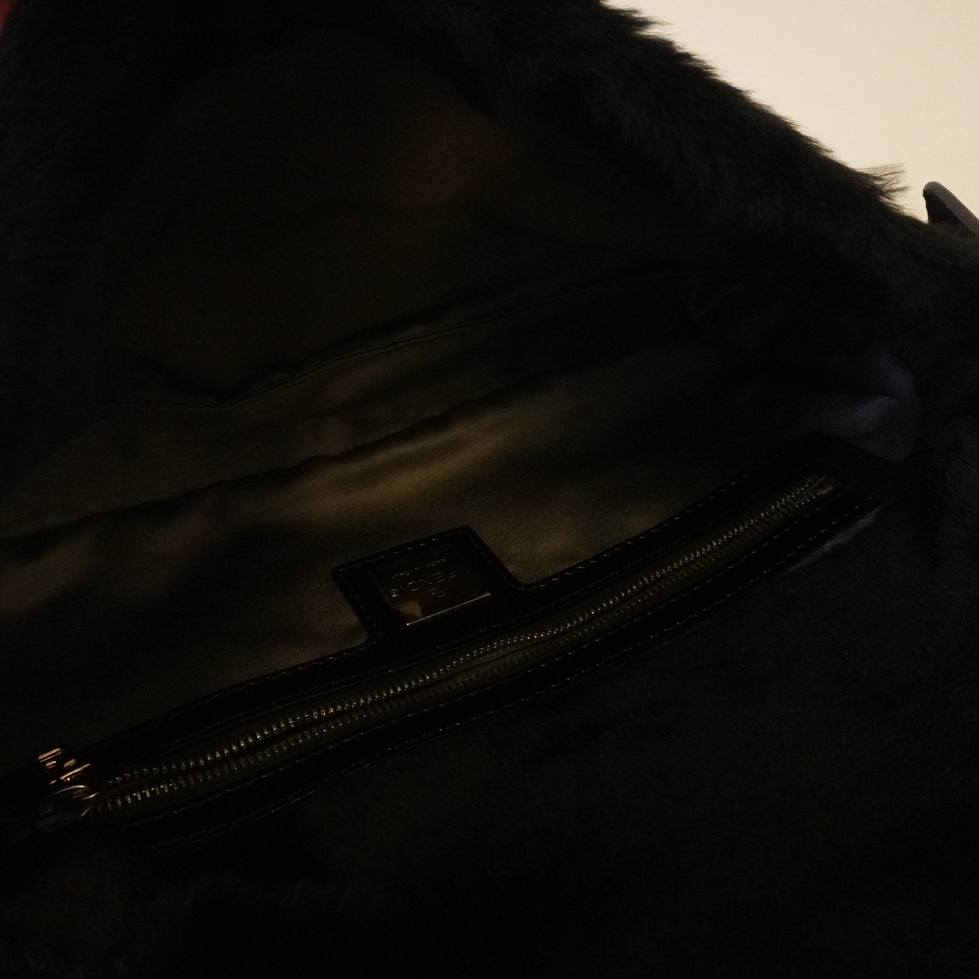 PRE-OWNED Black Fur Baguette Shoulder Bag