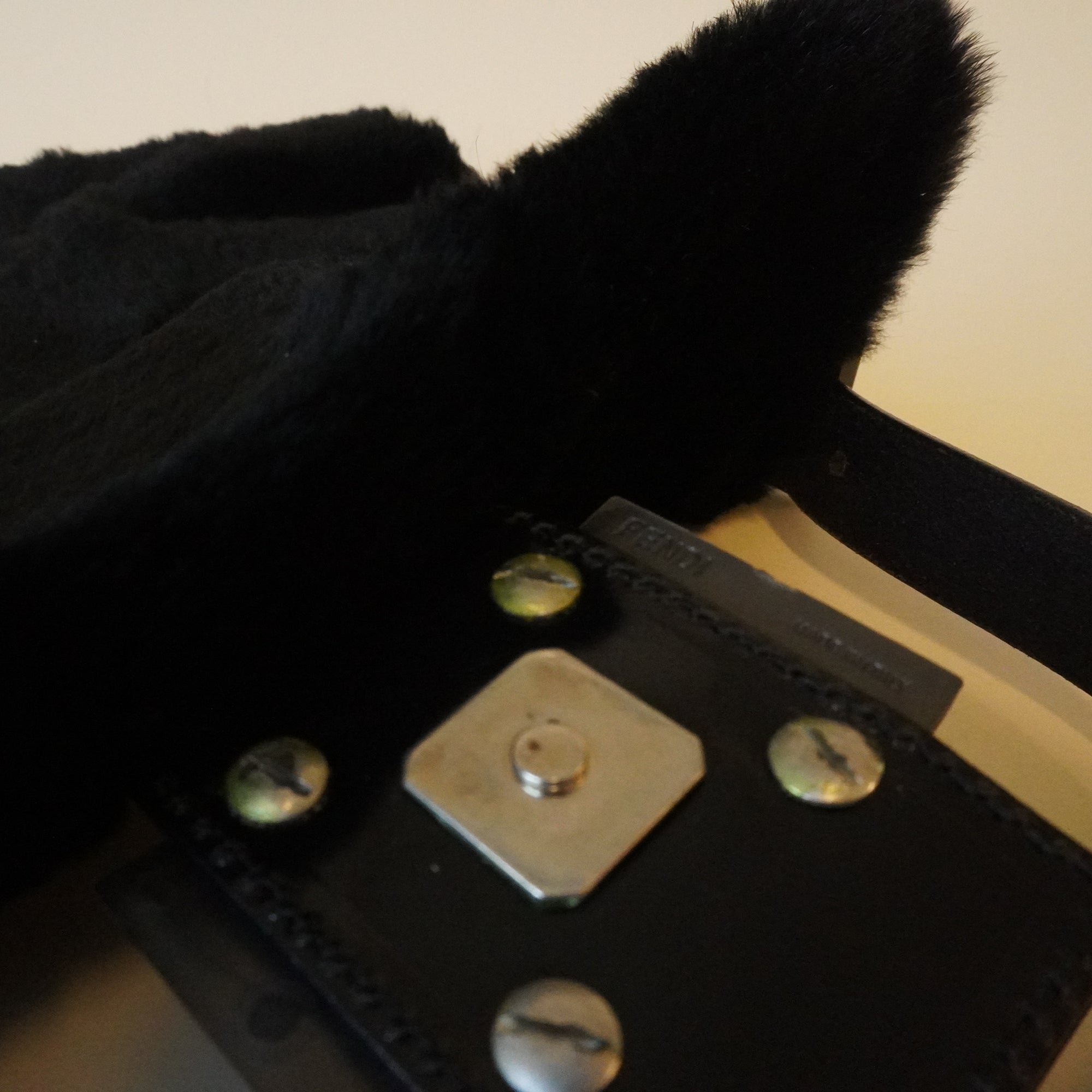 PRE-OWNED Black Fur Baguette Shoulder Bag