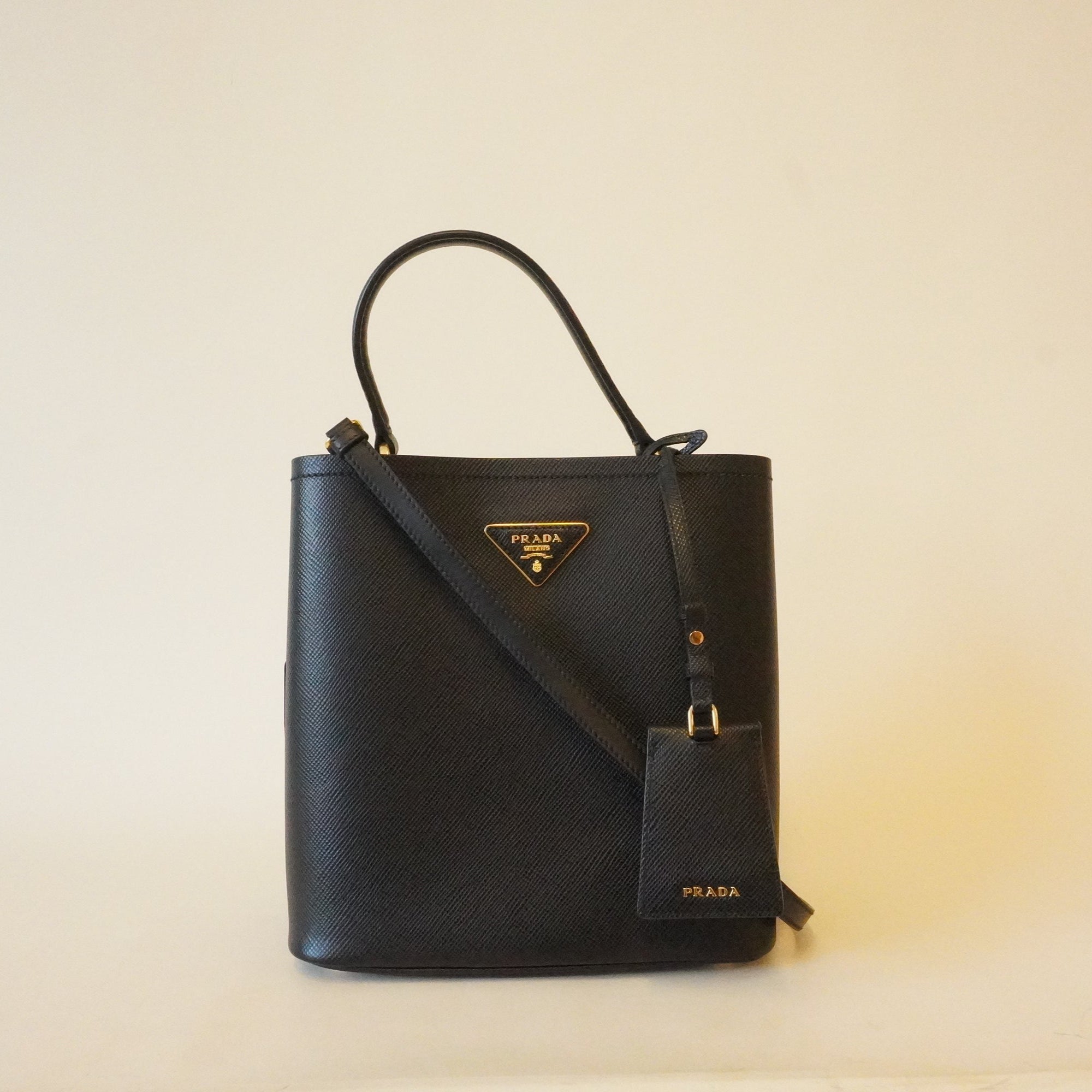 PRE-OWNED Black Panier Medium Saffiano Shoulder Bag