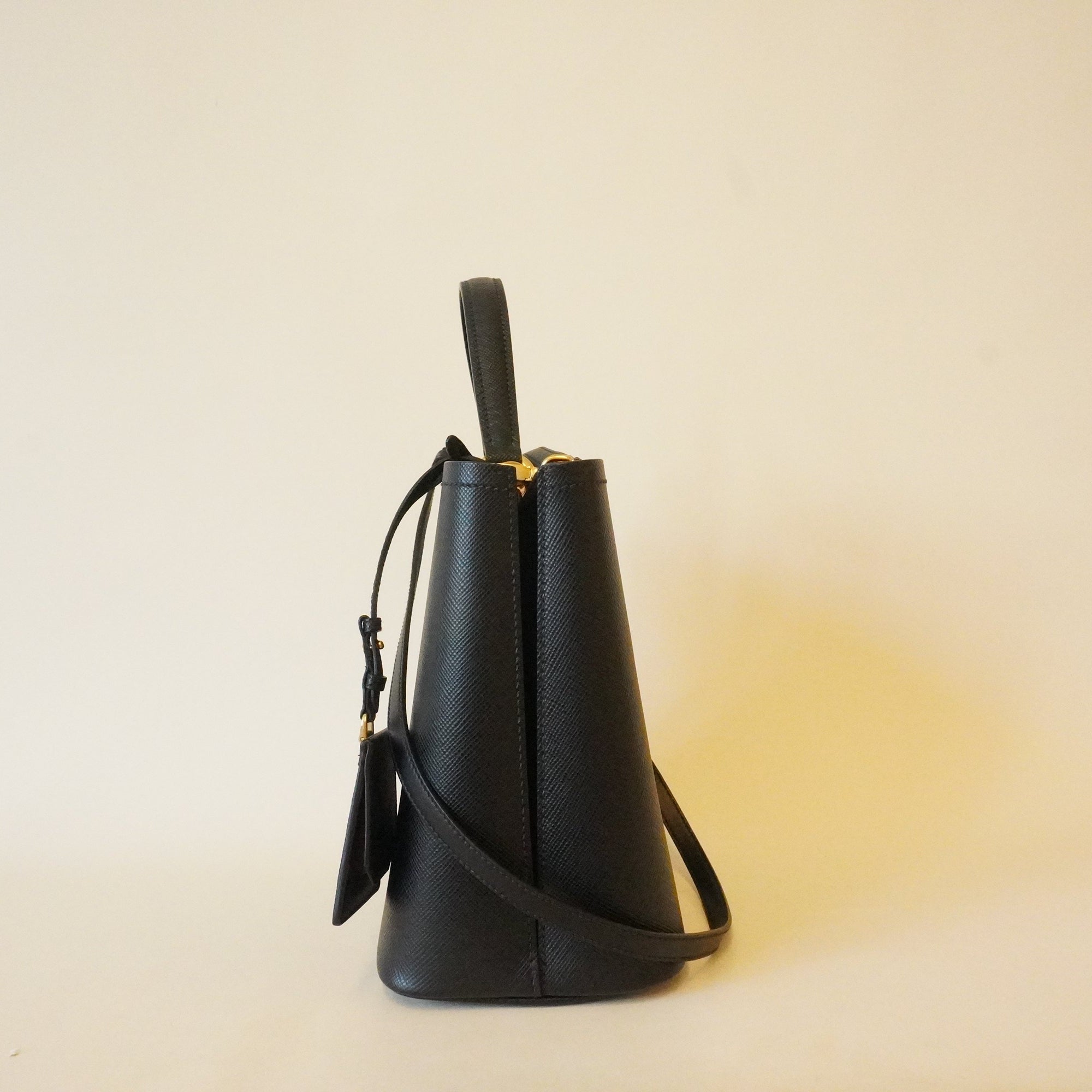 PRE-OWNED Black Panier Medium Saffiano Shoulder Bag