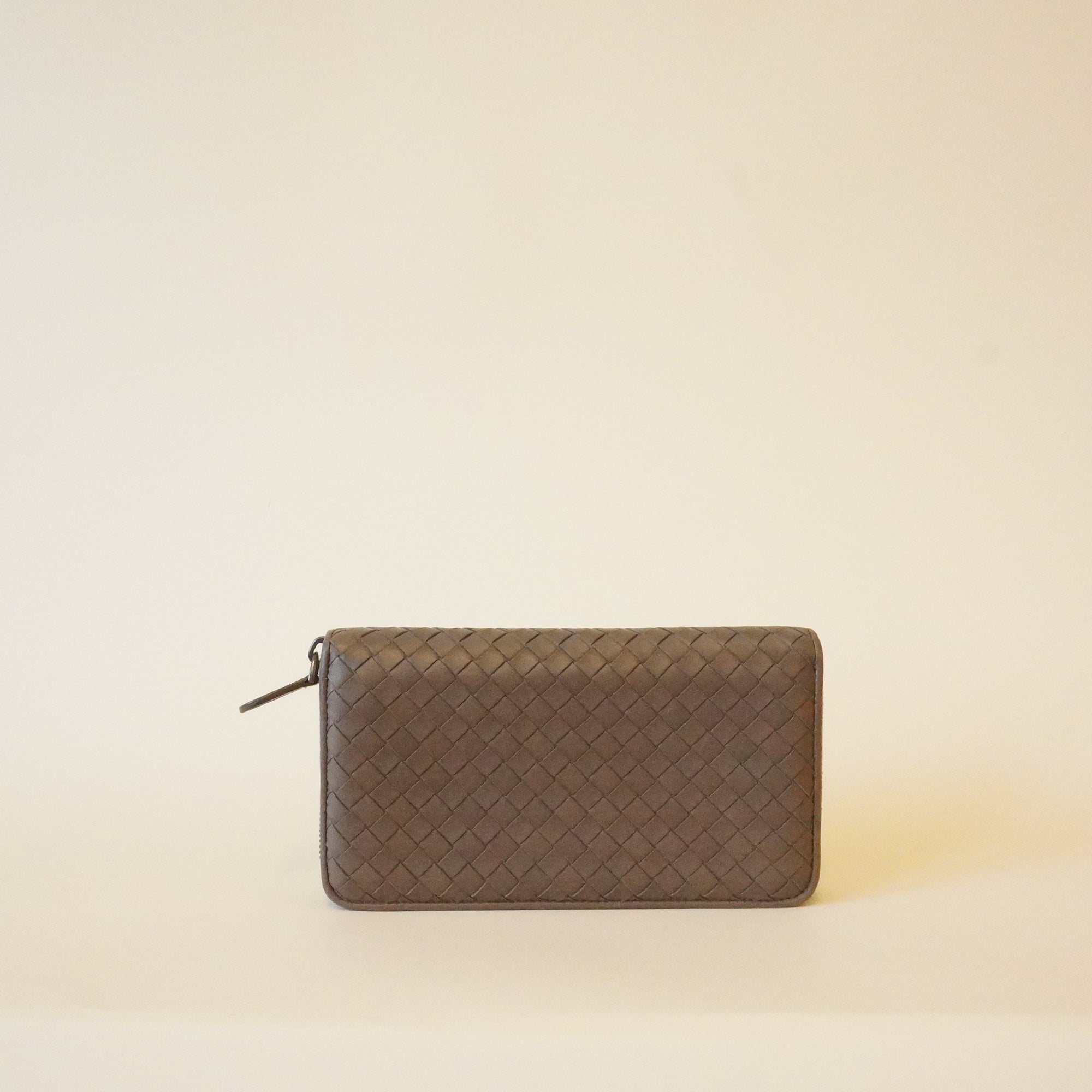 PRE-OWNED Grey Nappa Intrecciato Continental Zip Long Wallet